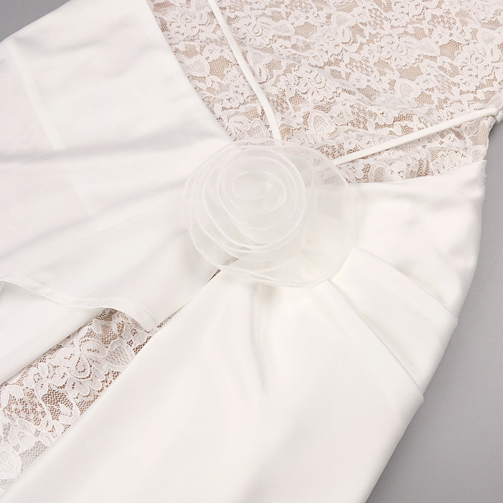 Jazmín Ethereal White Lace & Satin Maxi Dress - Modern Bridal, Gala & Special Occasion Gown