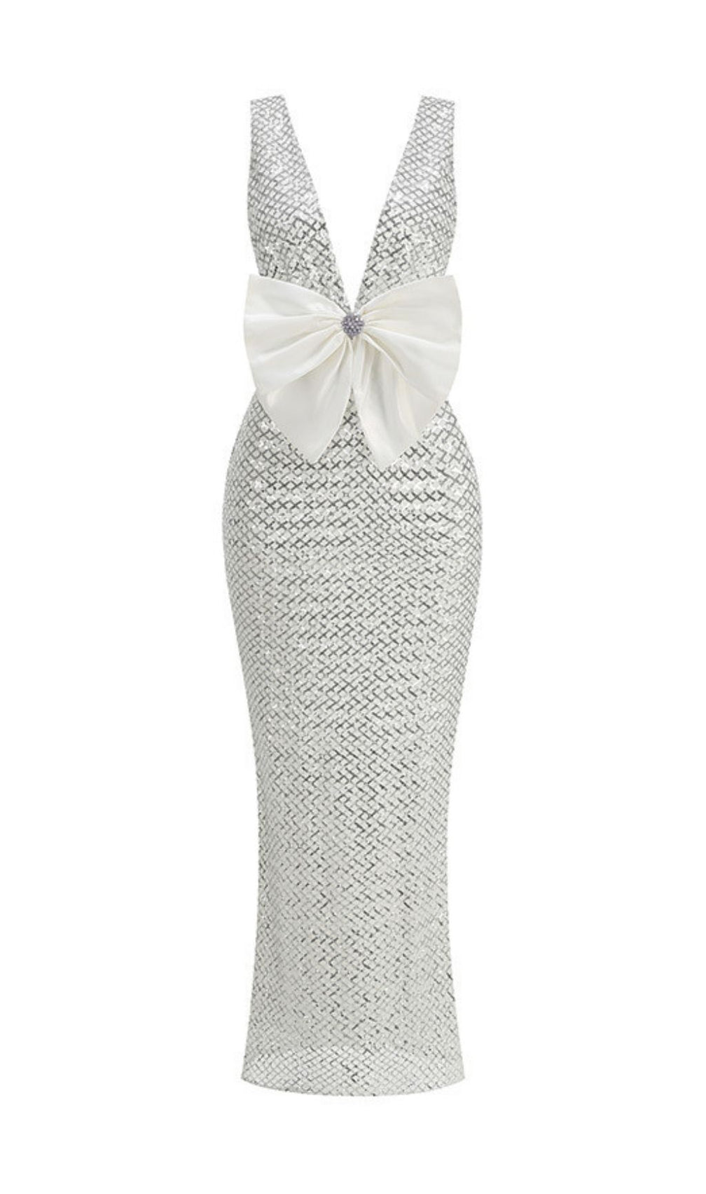 Jocelin Dazzling Sequin Maxi Gown with Statement Satin Bow