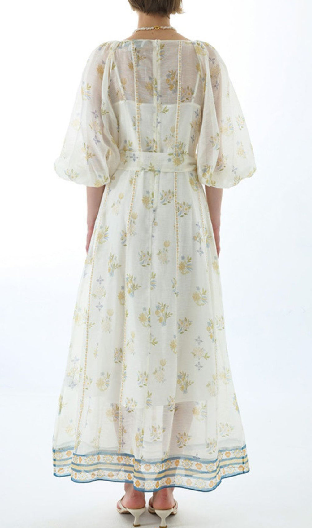 Jacobo Floral Puff Sleeve V-Neck Maxi Dress - Romantic Summer Elegance