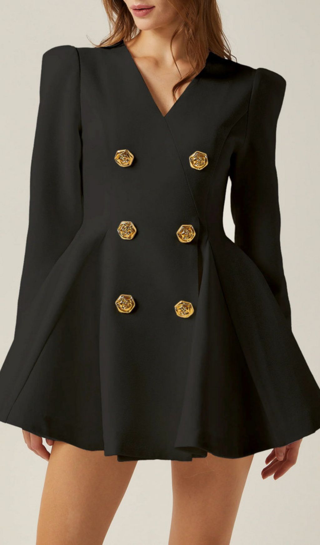 Ilene White Double-Breasted Blazer Mini Dress | Gold Rose Buttons