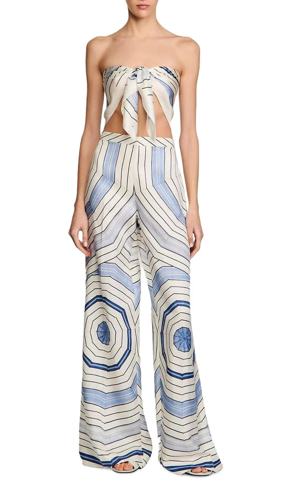 Spiral Motif Wide Leg Trousers
