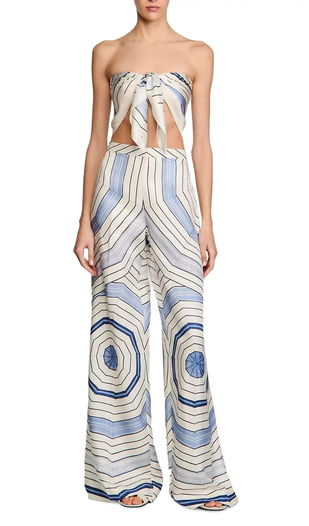 Spiral Motif Wide Leg Trousers