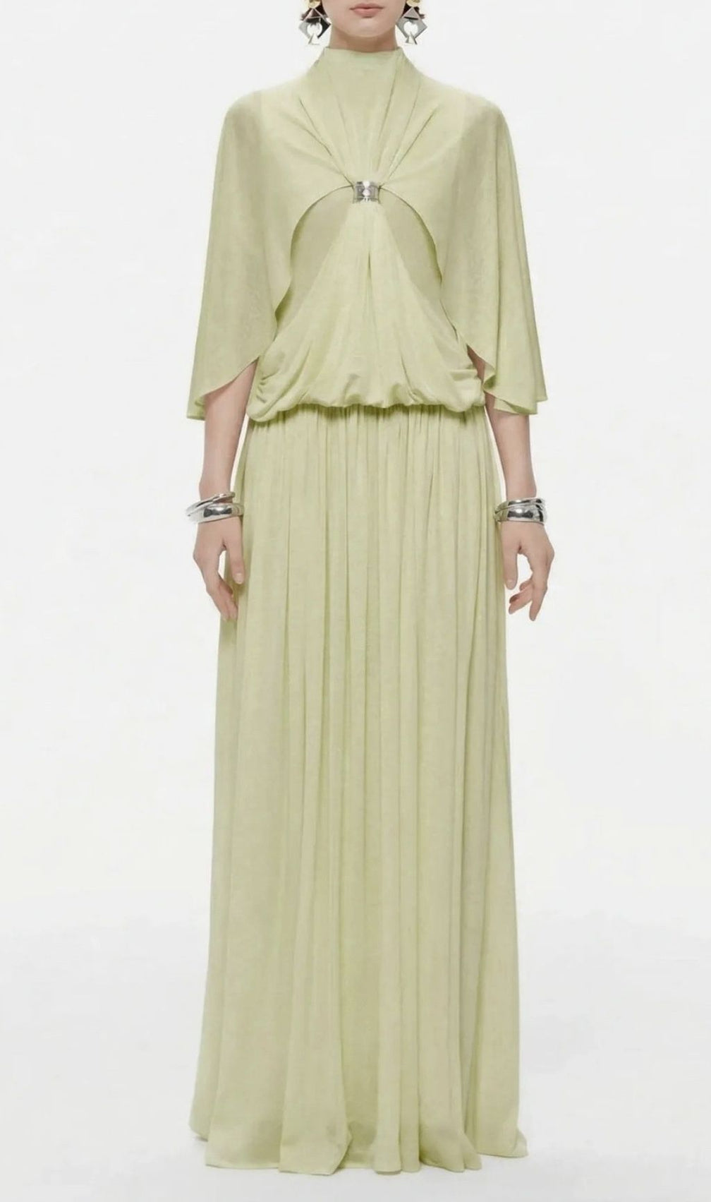 Kierra Sage Green Cape Maxi Dress - Elegant Draped Formal Gown