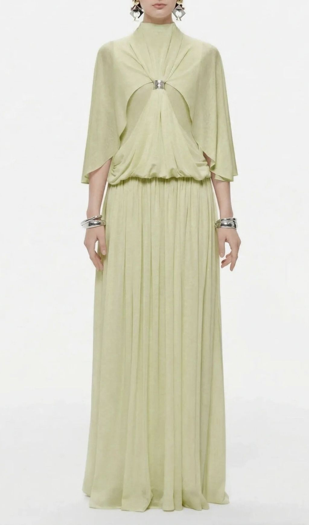 Kierra Sage Green Cape Maxi Dress - Elegant Draped Formal Gown