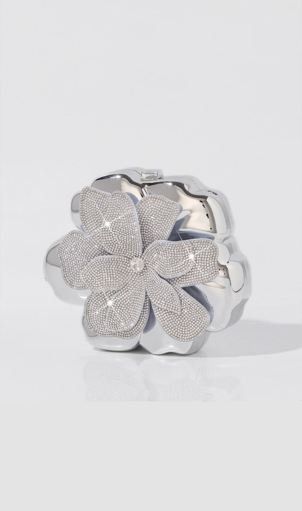 Khoi Luxe Silver Flower Diamante Clutch | Sparkling Evening Bag for Women