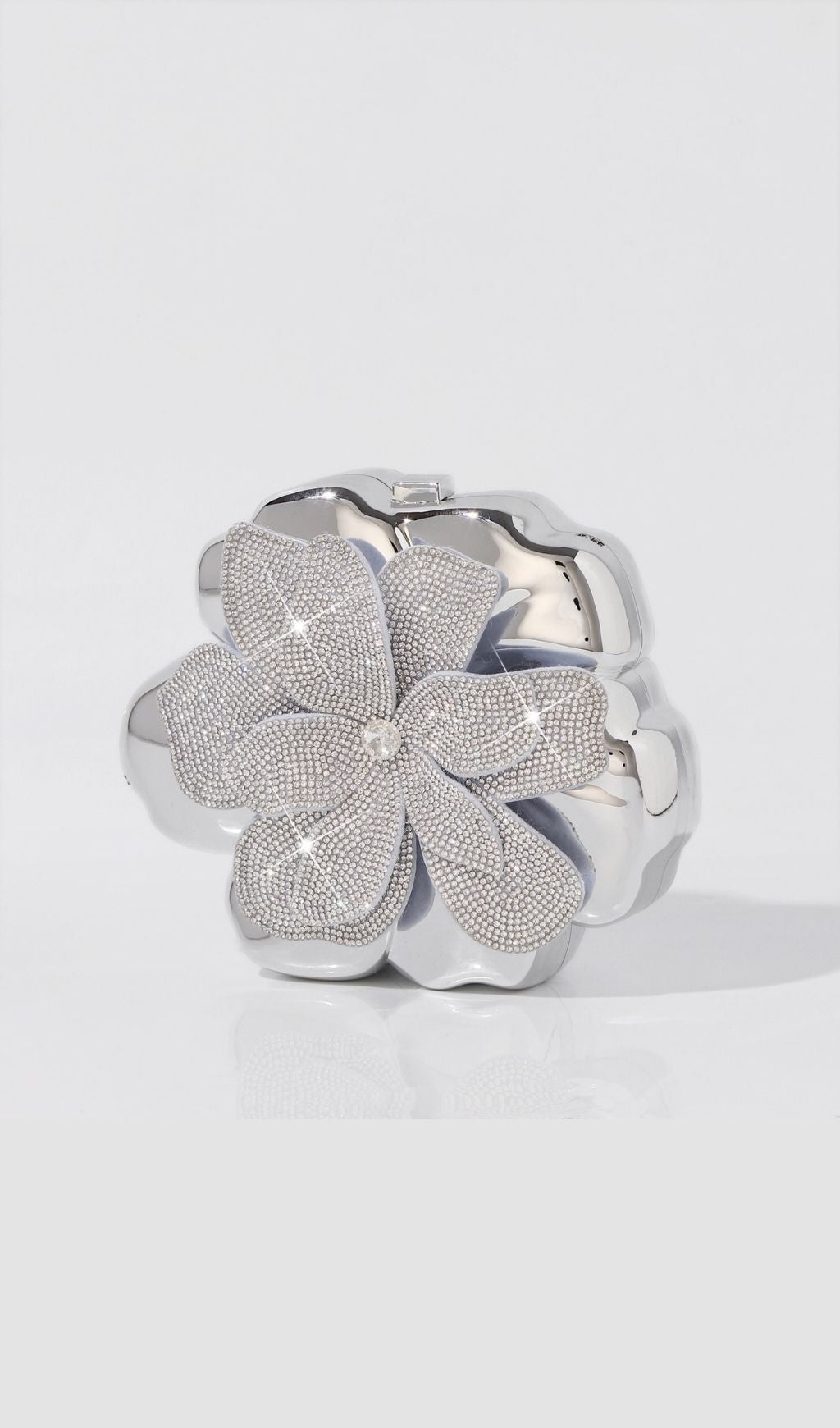 Khoi Luxe Silver Flower Diamante Clutch | Sparkling Evening Bag for Women