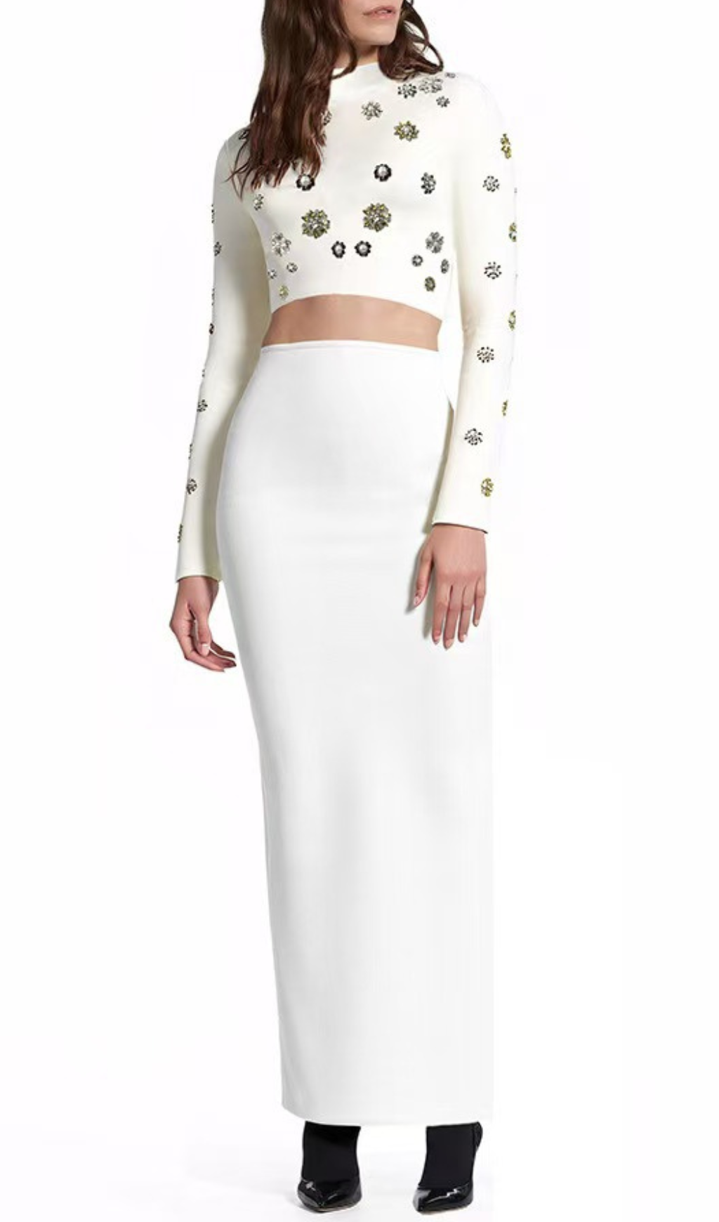 Guerra White Beaded Long Sleeve Two-Piece Set