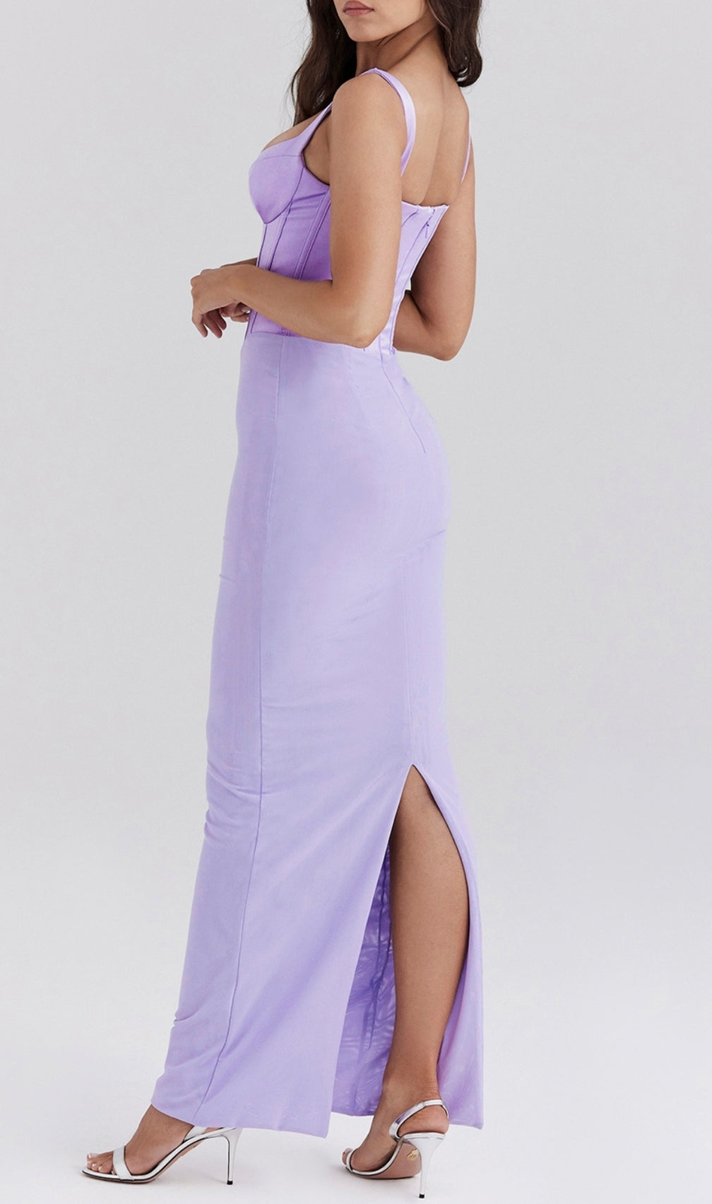 Caelyn Orchid Satin Corset Maxi Dress