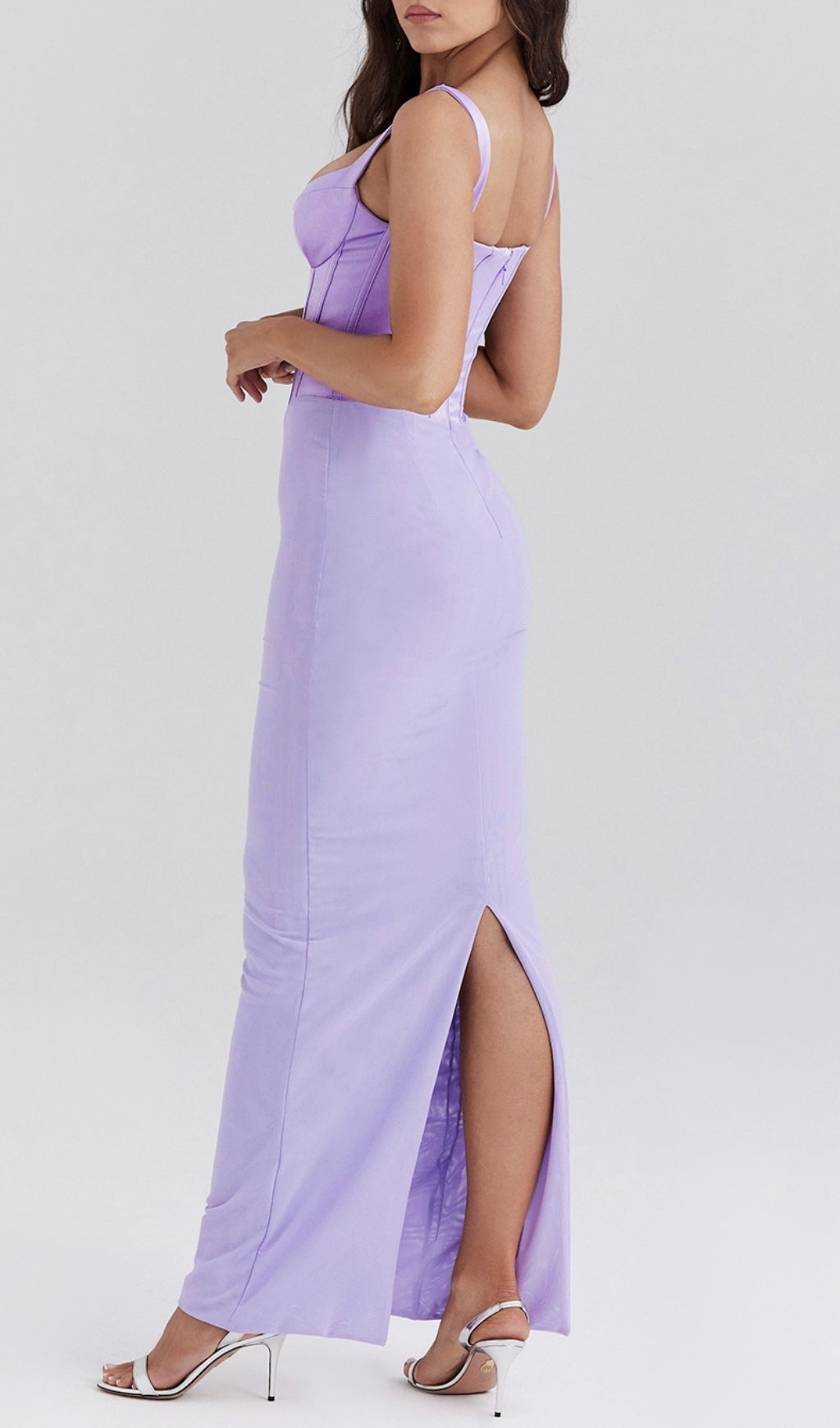 Caelyn Orchid Satin Corset Maxi Dress