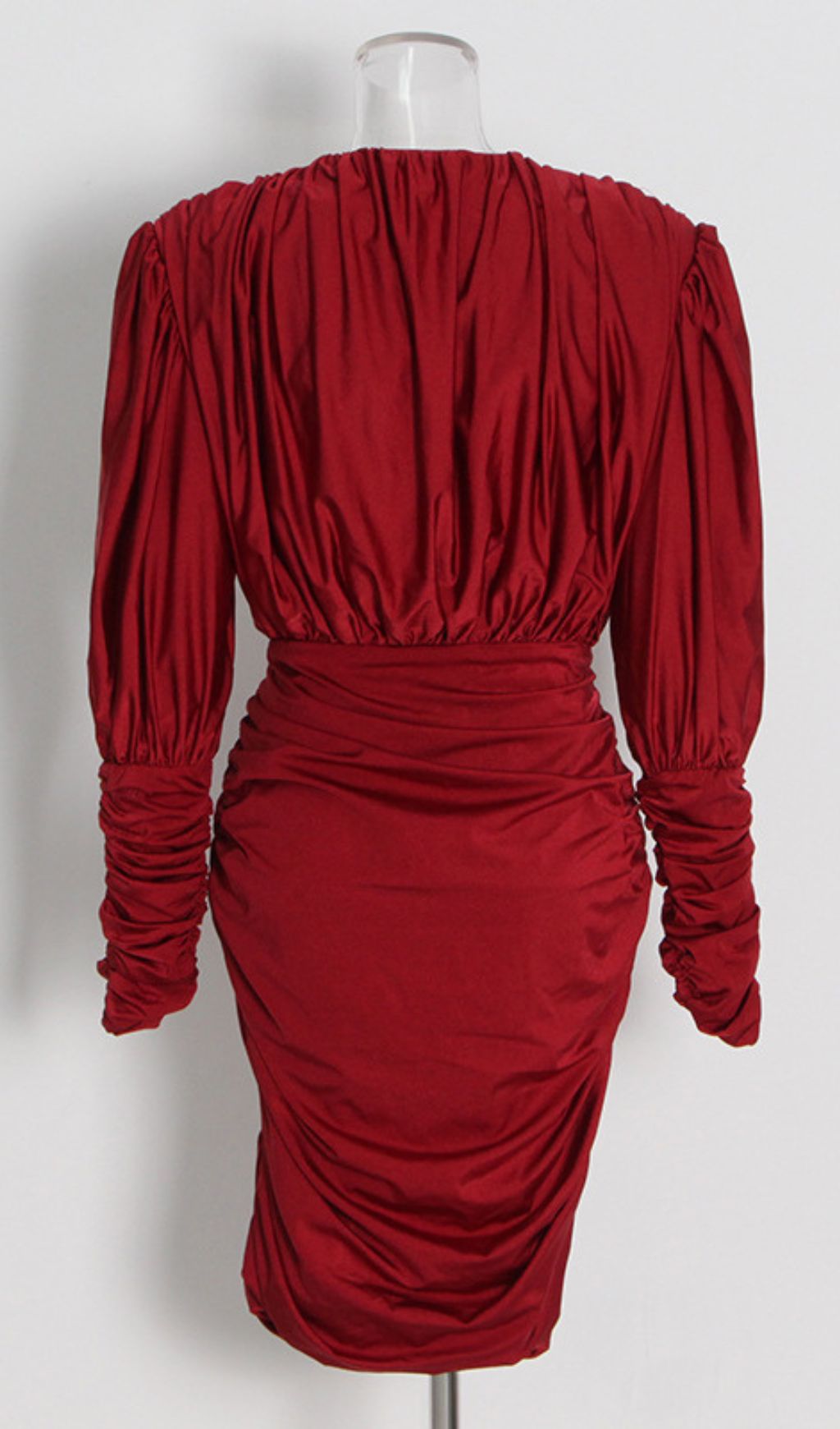 Isaline Elegant Red Ruched Mini Dress | Long Sleeve Party & Date Night