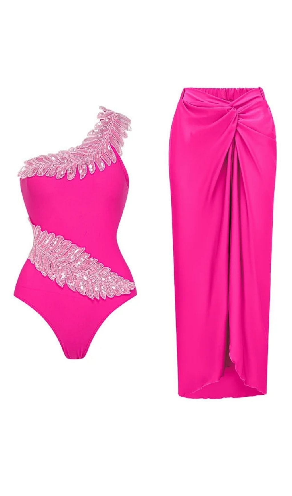 Kristian Pink Sequin One-Piece Swimsuit & Sarong