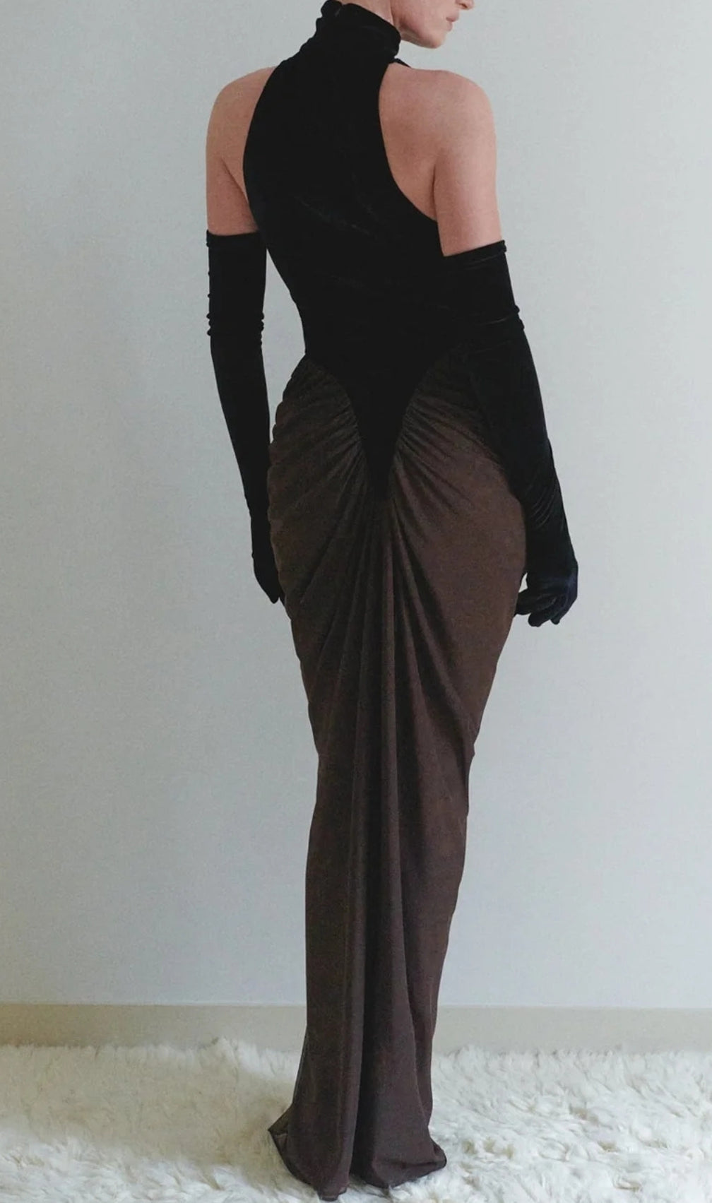 Halter Draped Maxi Velvet Dress