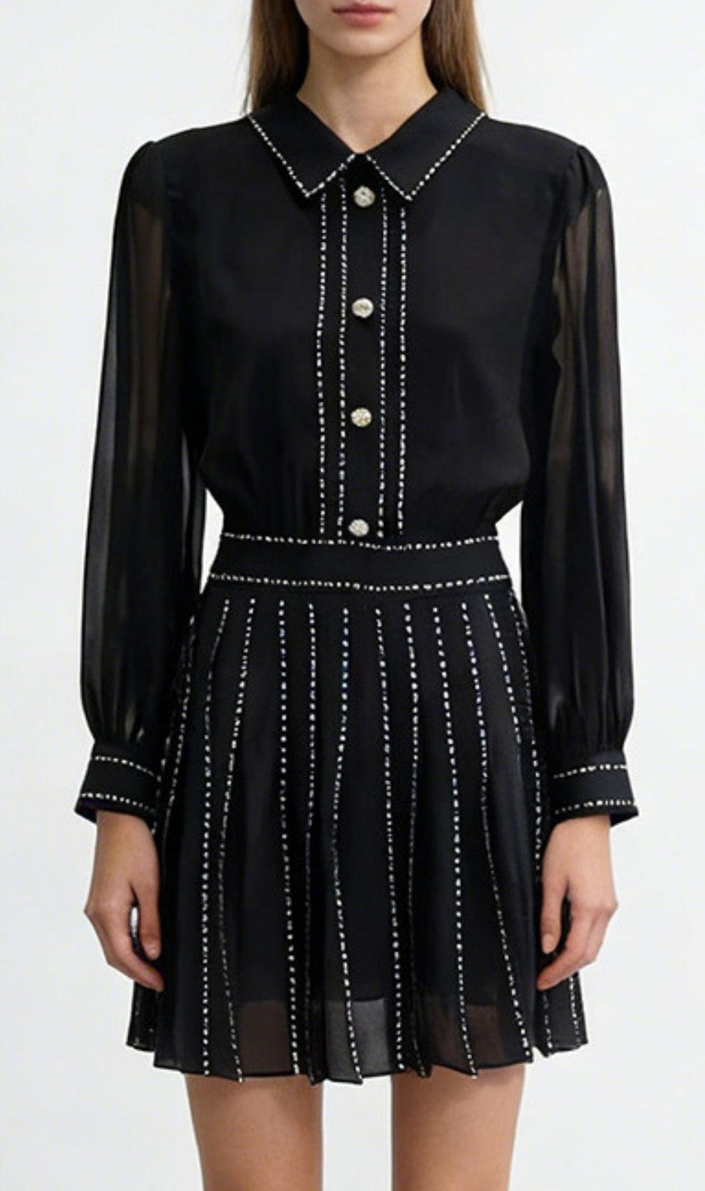 Kaitlynn Embellished Black Long Sleeve Mini Dress