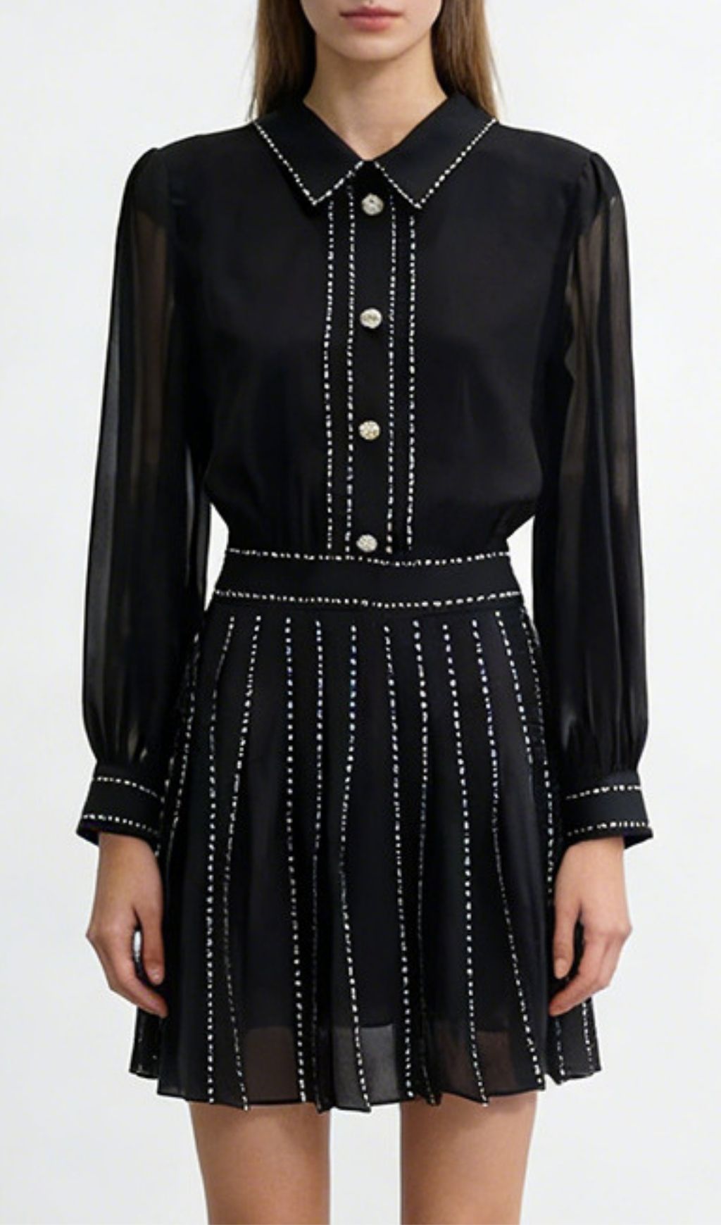 Kaitlynn Embellished Black Long Sleeve Mini Dress