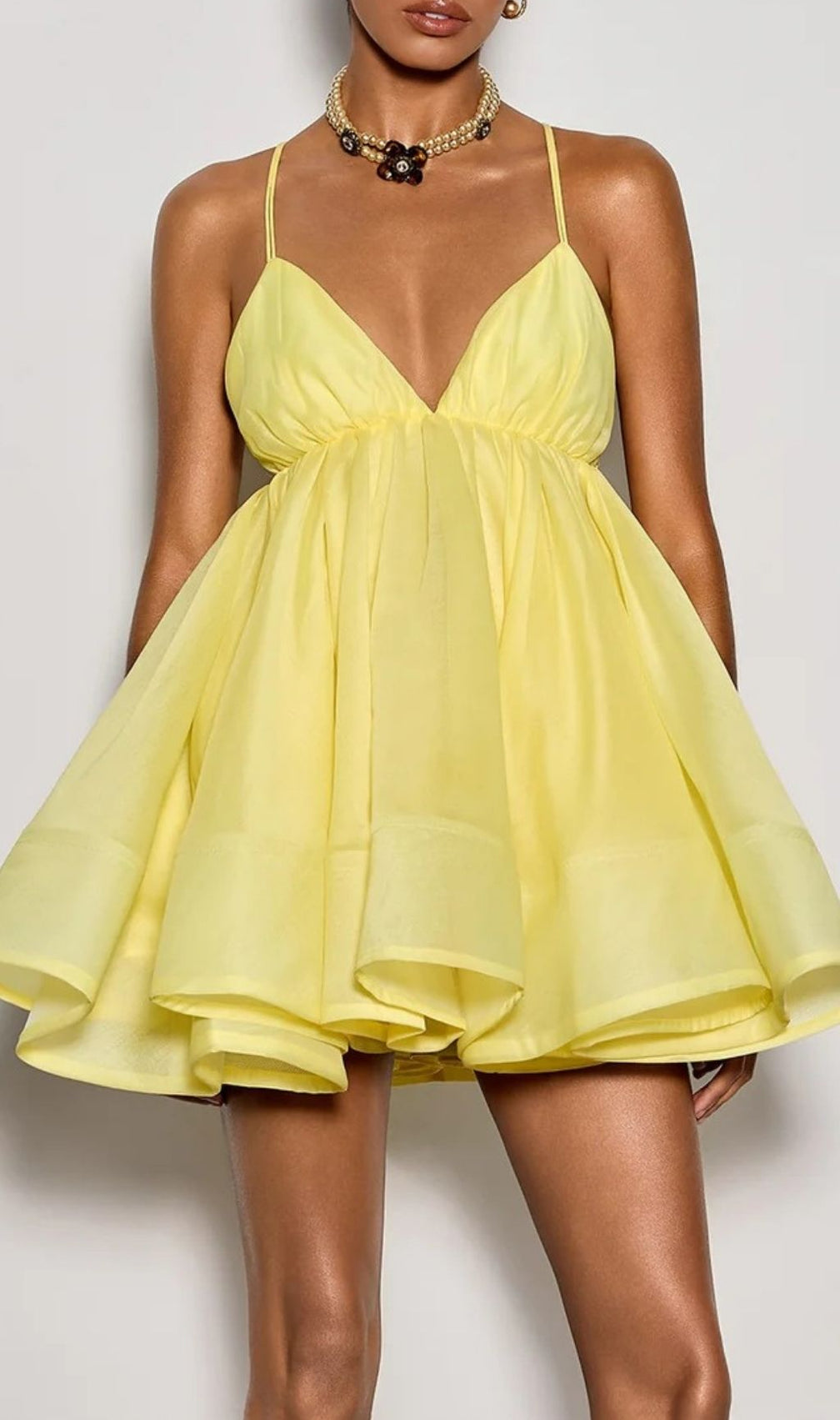 Custodia Chic Sunshine Yellow Spaghetti Strap Flare Mini Dress