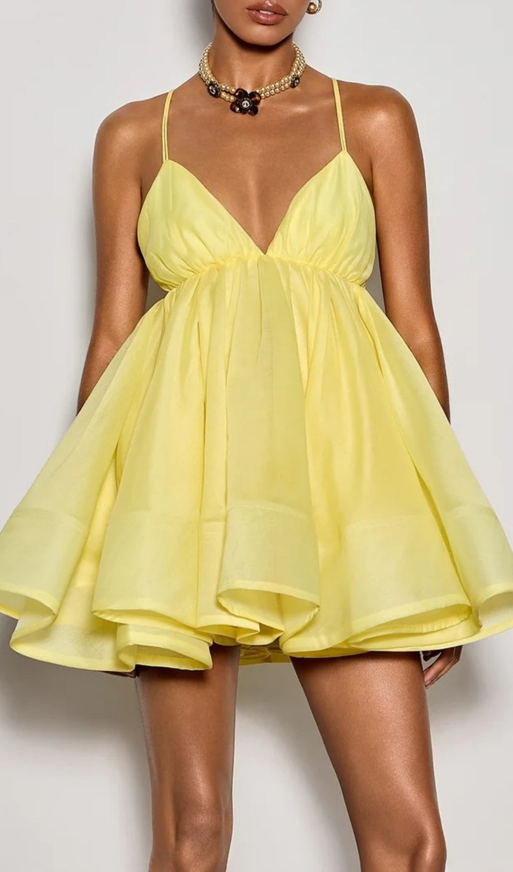 Custodia Chic Sunshine Yellow Spaghetti Strap Flare Mini Dress