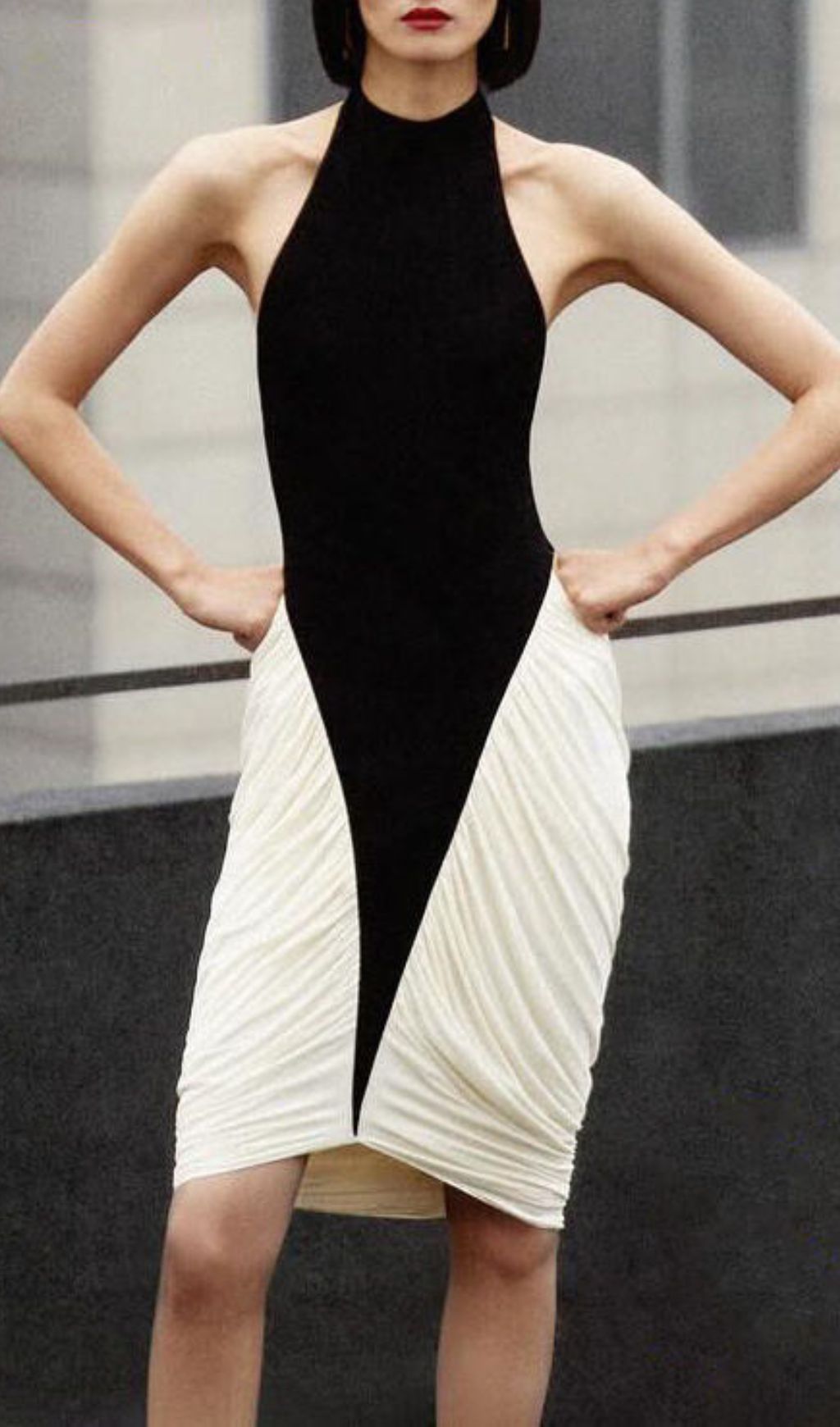 Grid Halter Ruched Bodycon Midi Dress