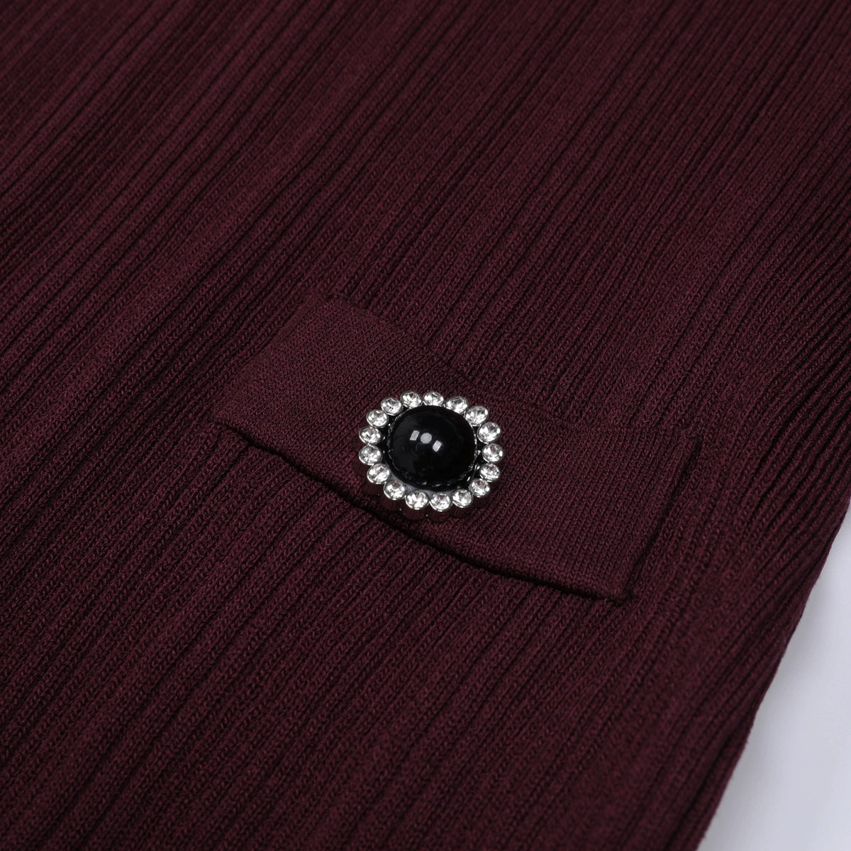 Javier Ribbed Knit Midi Dress - Long Sleeve, Contrast Collar & Burgundy Hue