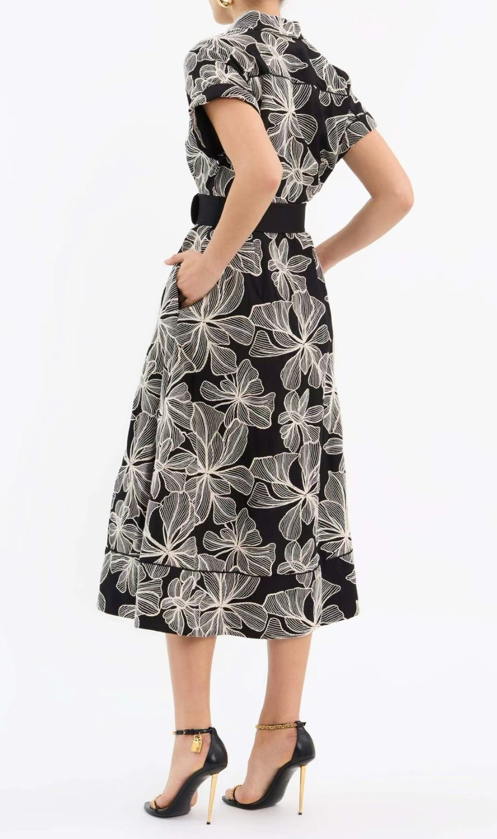 Davan Black Flower Midi Dress