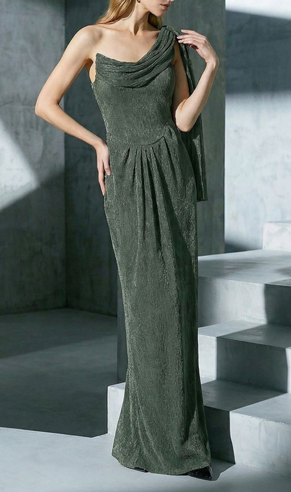 Jenae Olive One-Shoulder Maxi Dress