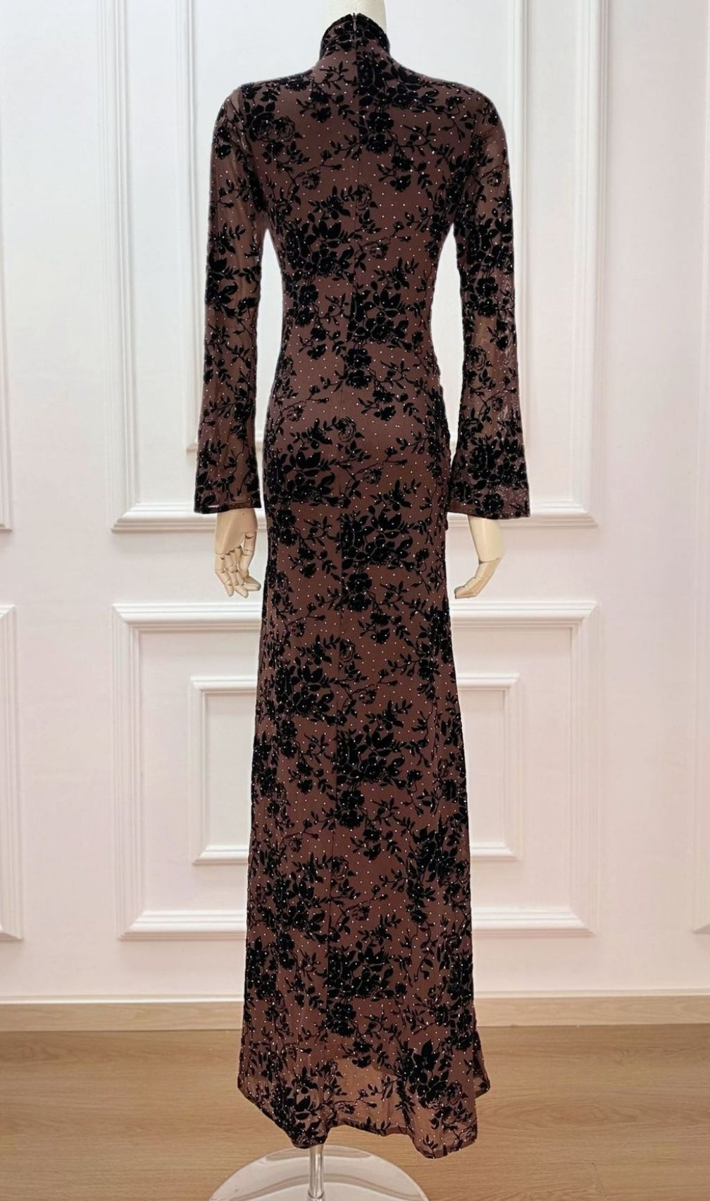 Kayleigh Embellished Velvet Floral Maxi Gown | Long Sleeve Formal Dress