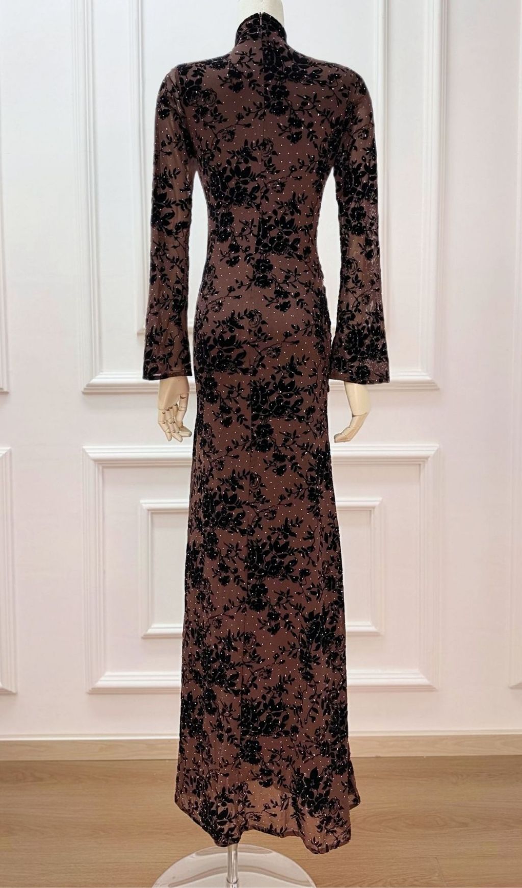 Kayleigh Embellished Velvet Floral Maxi Gown | Long Sleeve Formal Dress