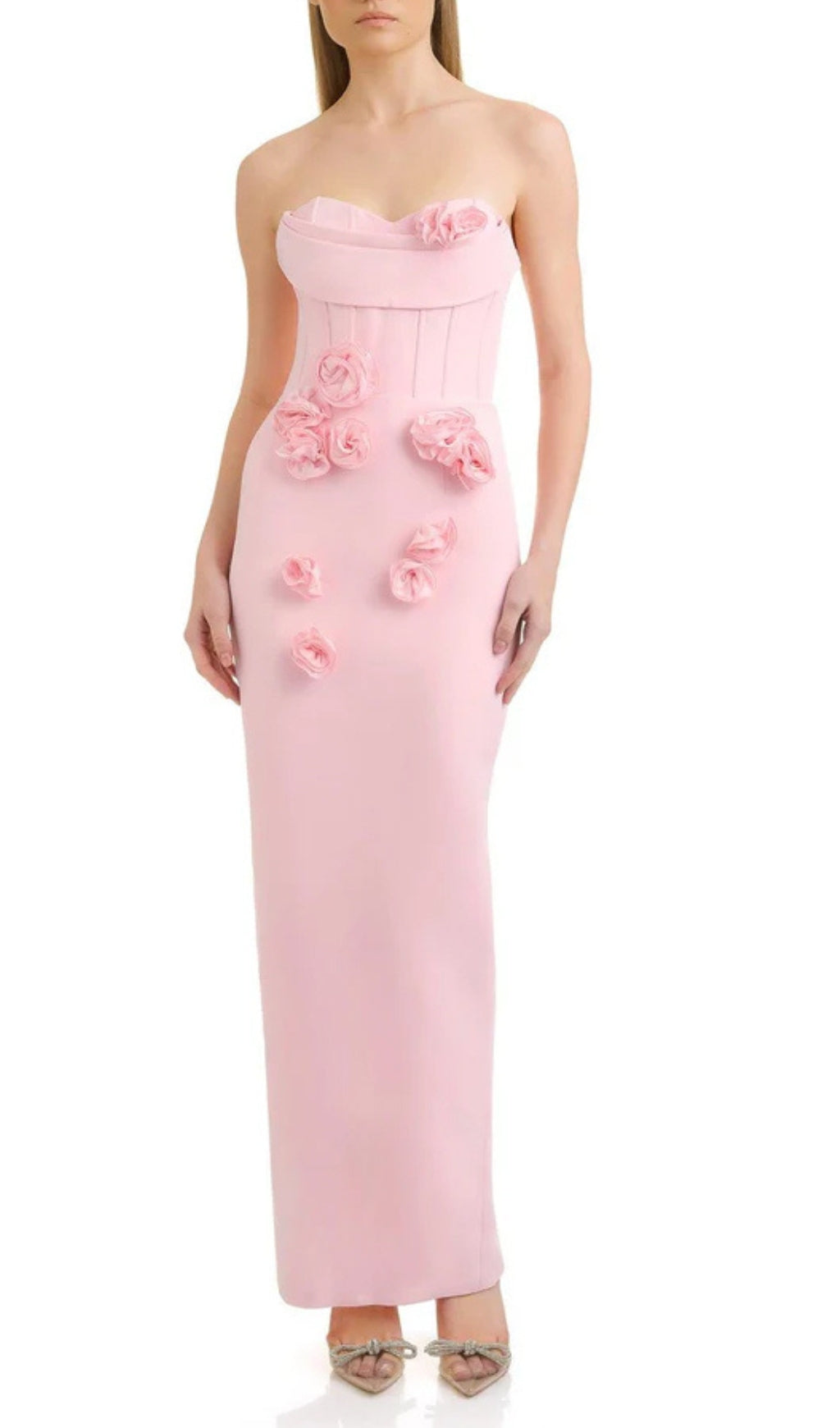 Aihe Pink Strapless Flower Bandage Dress