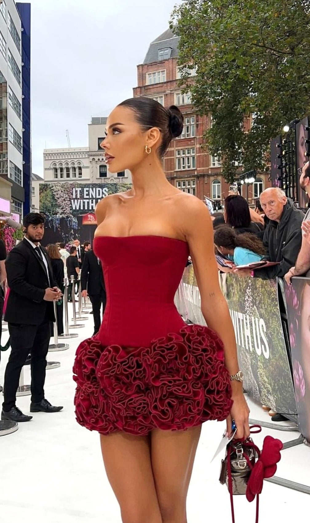 Becca Red Strapless Corset Flower Mini Dress