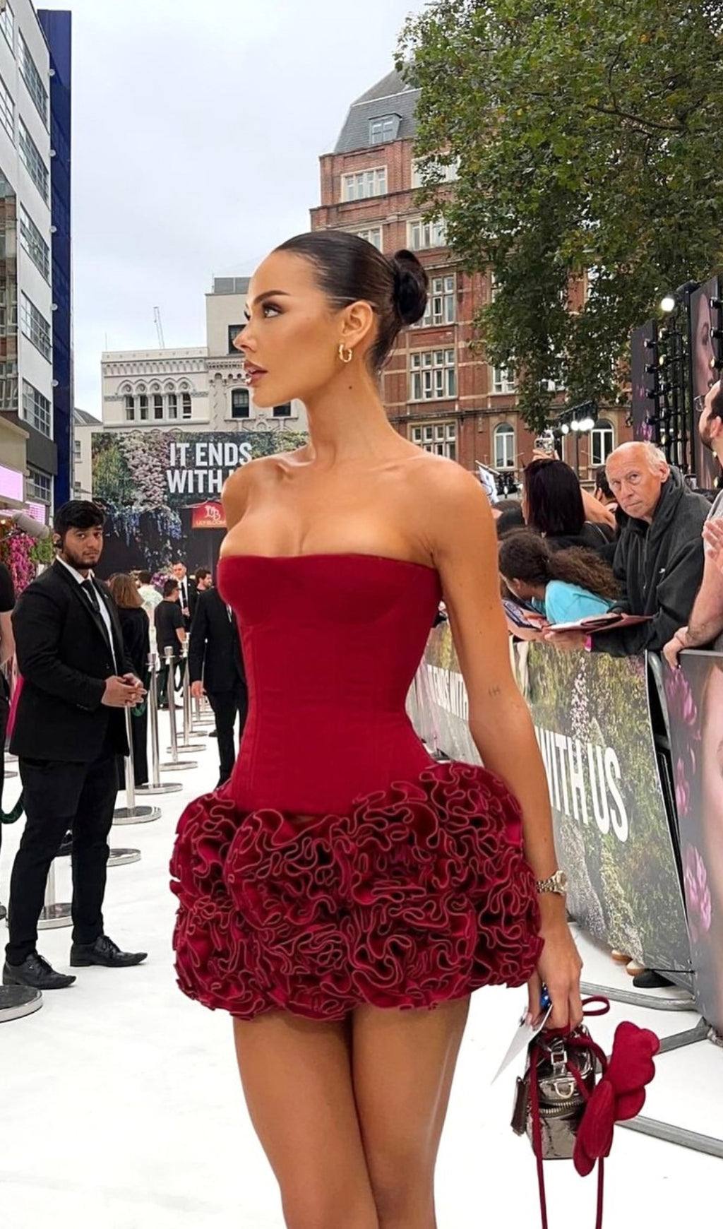 Becca Red Strapless Corset Flower Mini Dress