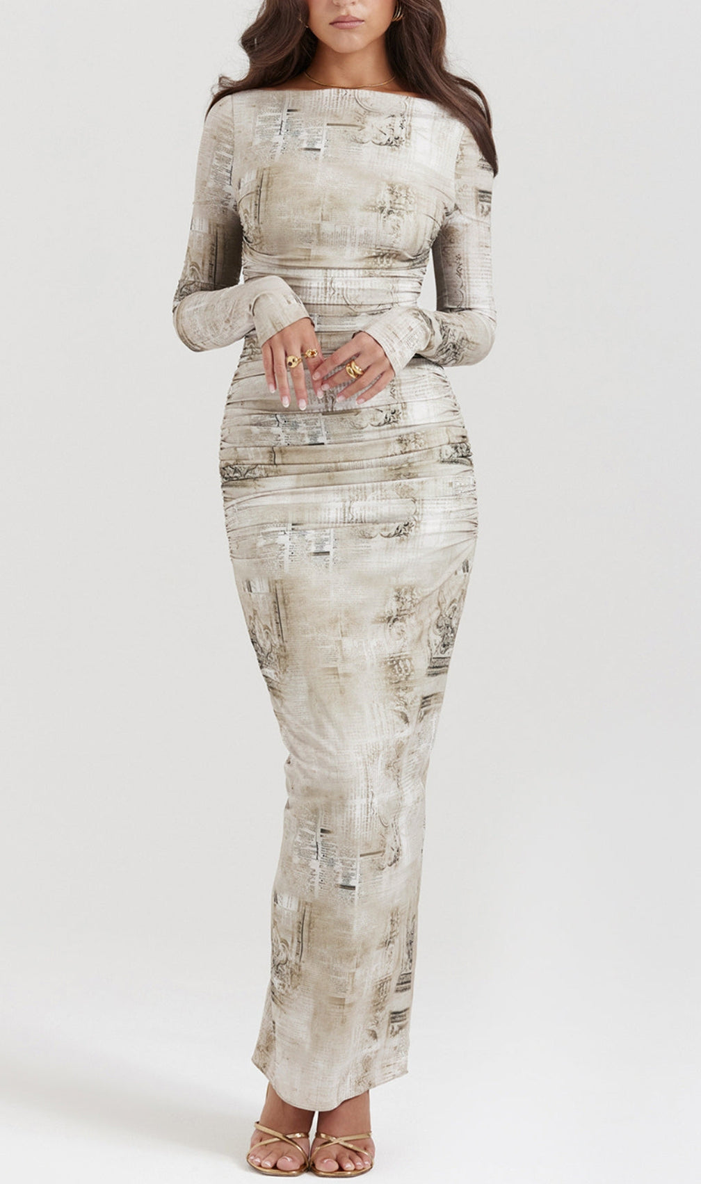 Printed Long Sleeve Midi Dress