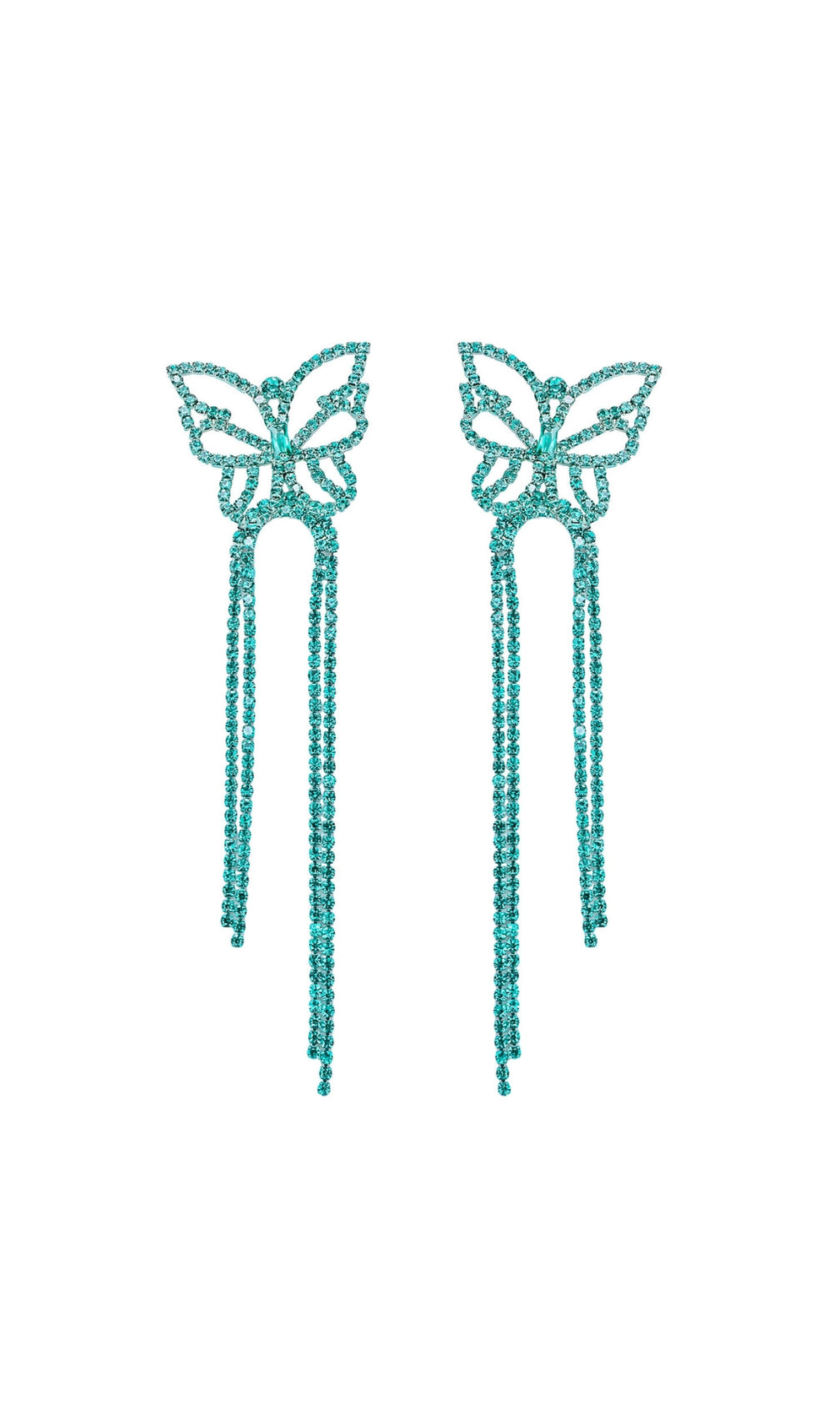Dougal Blue Rhinestone Butterfly Tassel Earrings