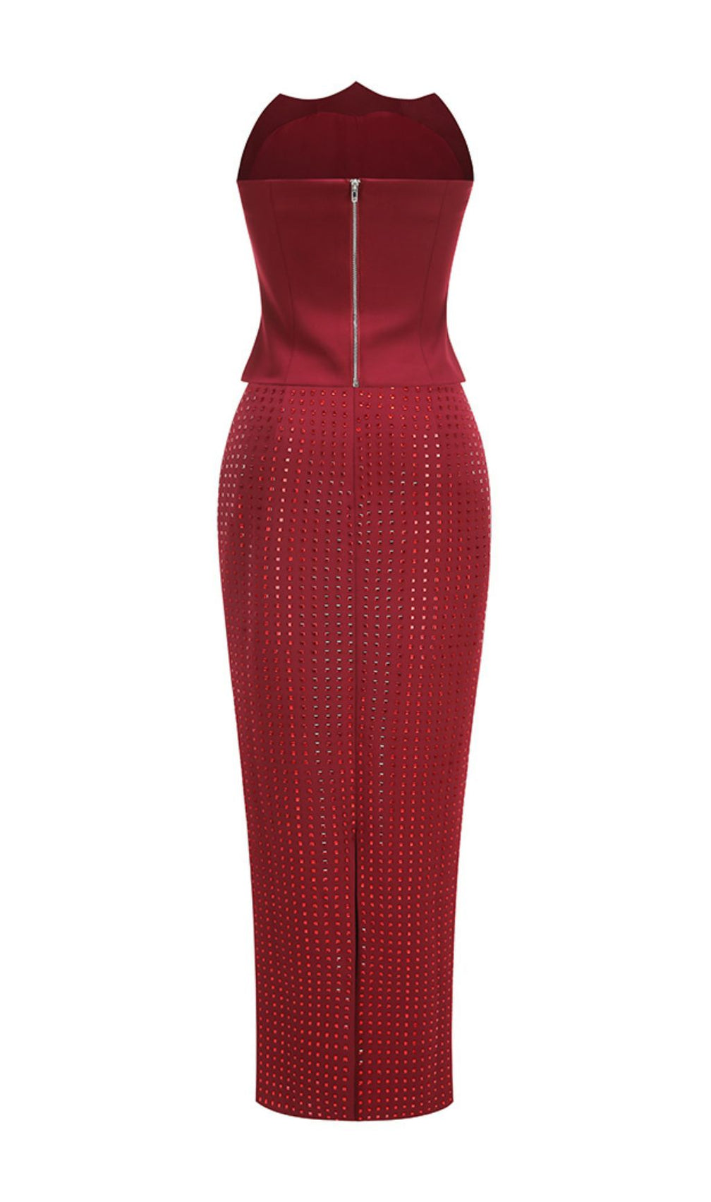 Isley Red Dazzling Embellished Strapless Corset Top & Maxi Skirt Set
