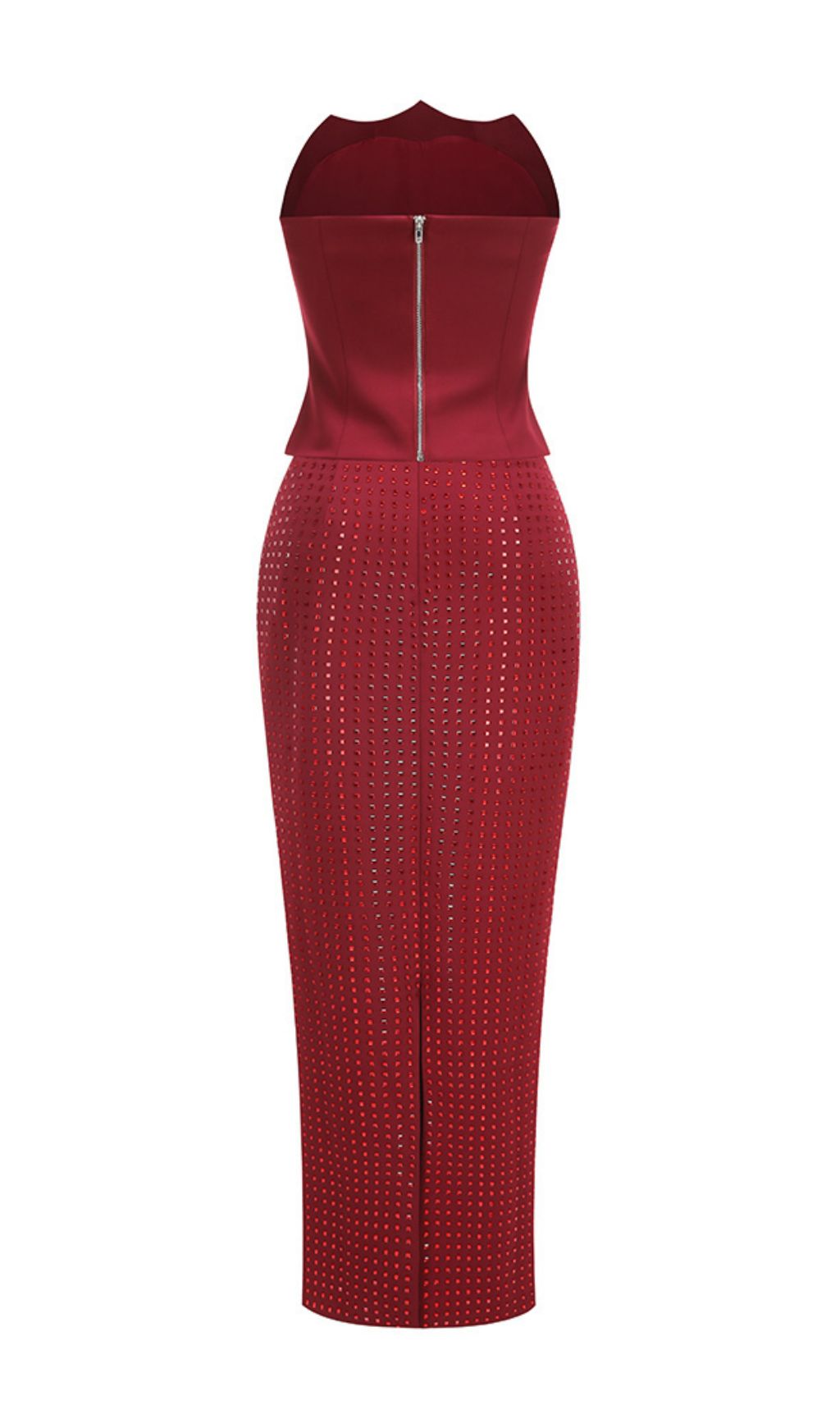 Isley Red Dazzling Embellished Strapless Corset Top & Maxi Skirt Set