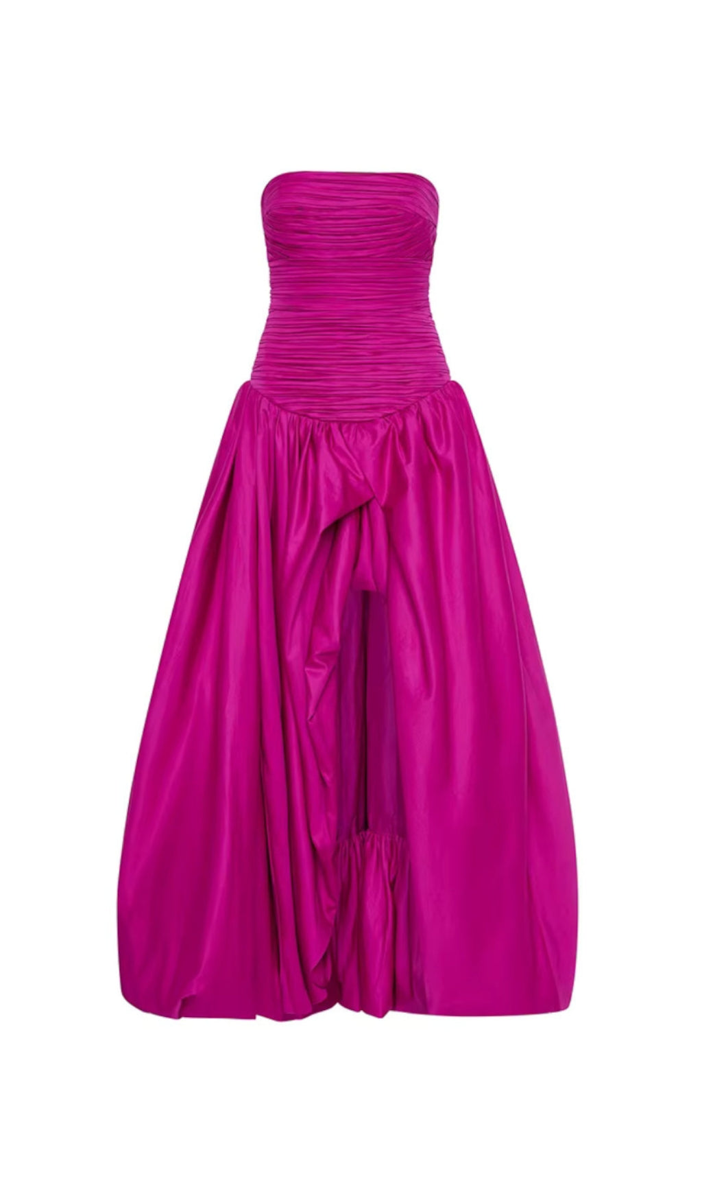 Strapless Ruched Puff Maxi Dress Hot Pink