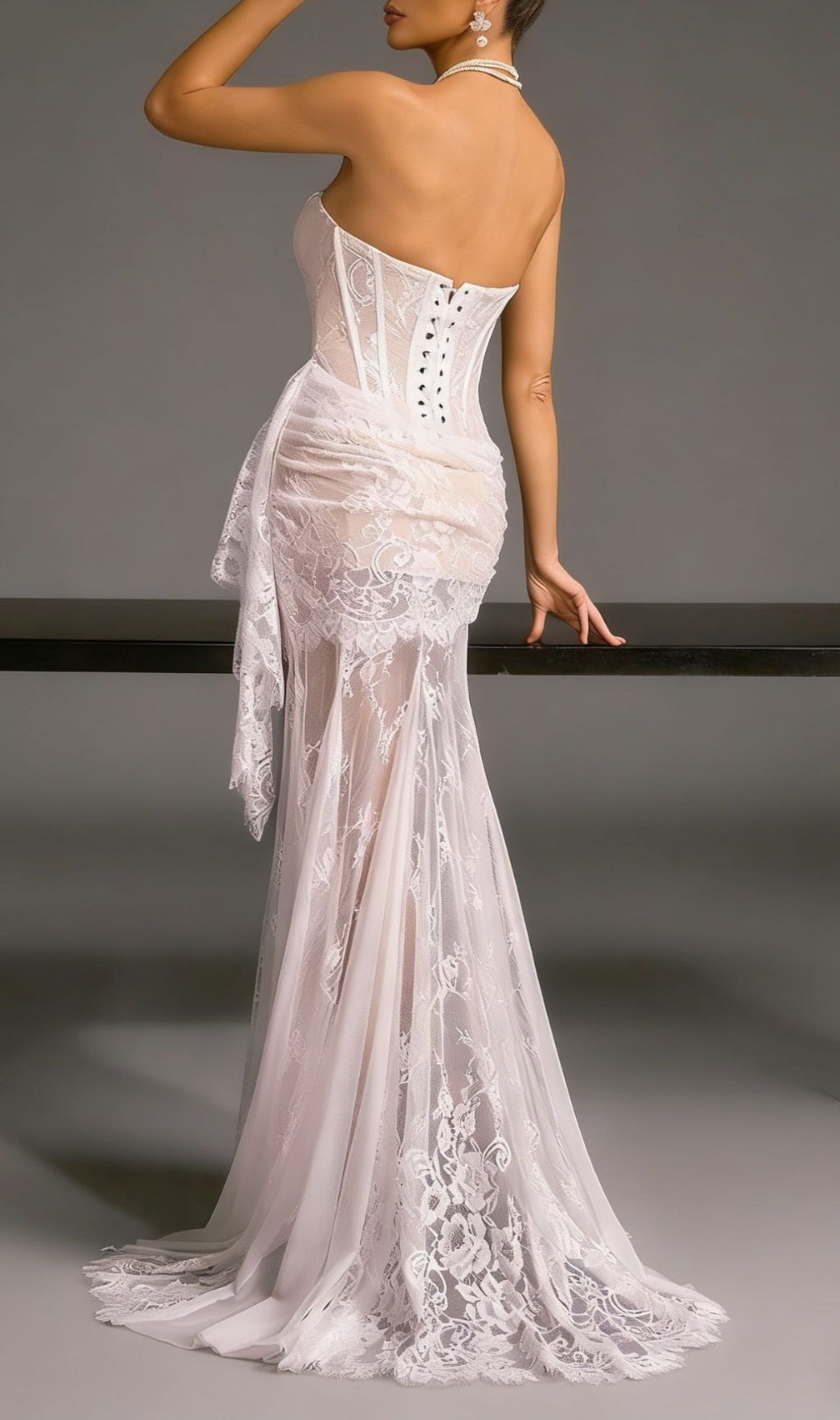 Yolita Elegance: Strapless Lace Corset Maxi Gown for Unforgettable Nights
