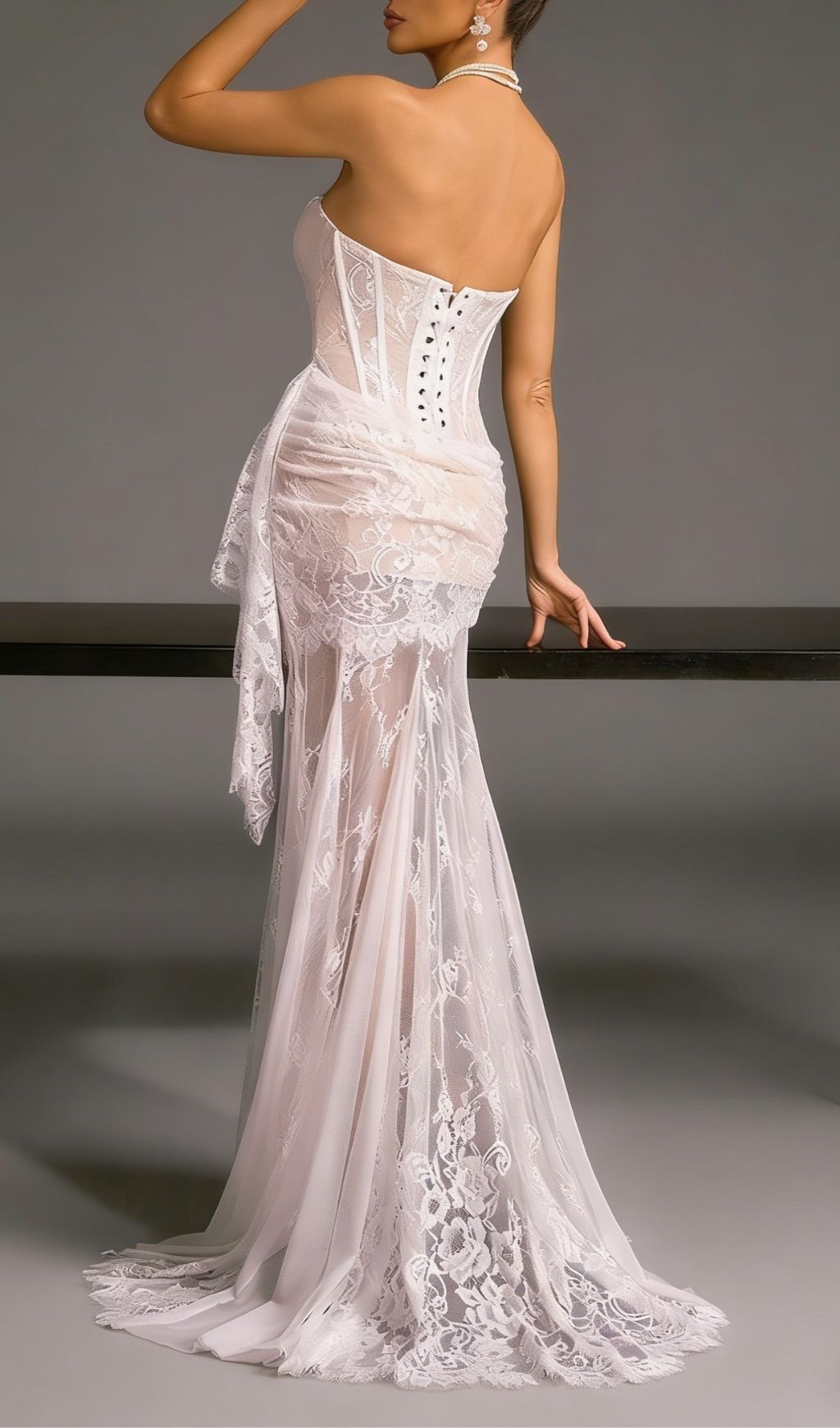Yolita Elegance: Strapless Lace Corset Maxi Gown for Unforgettable Nights