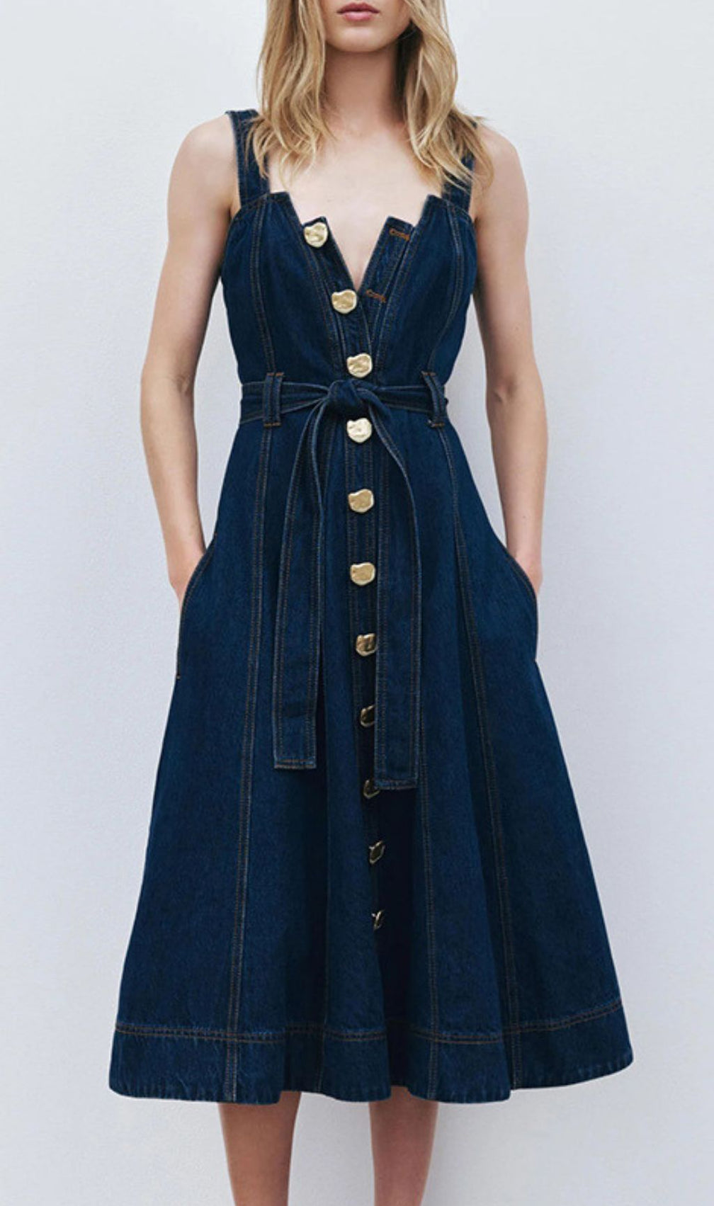 Effortless Chic: Women's Button-Front Belted Denim Midi Dress