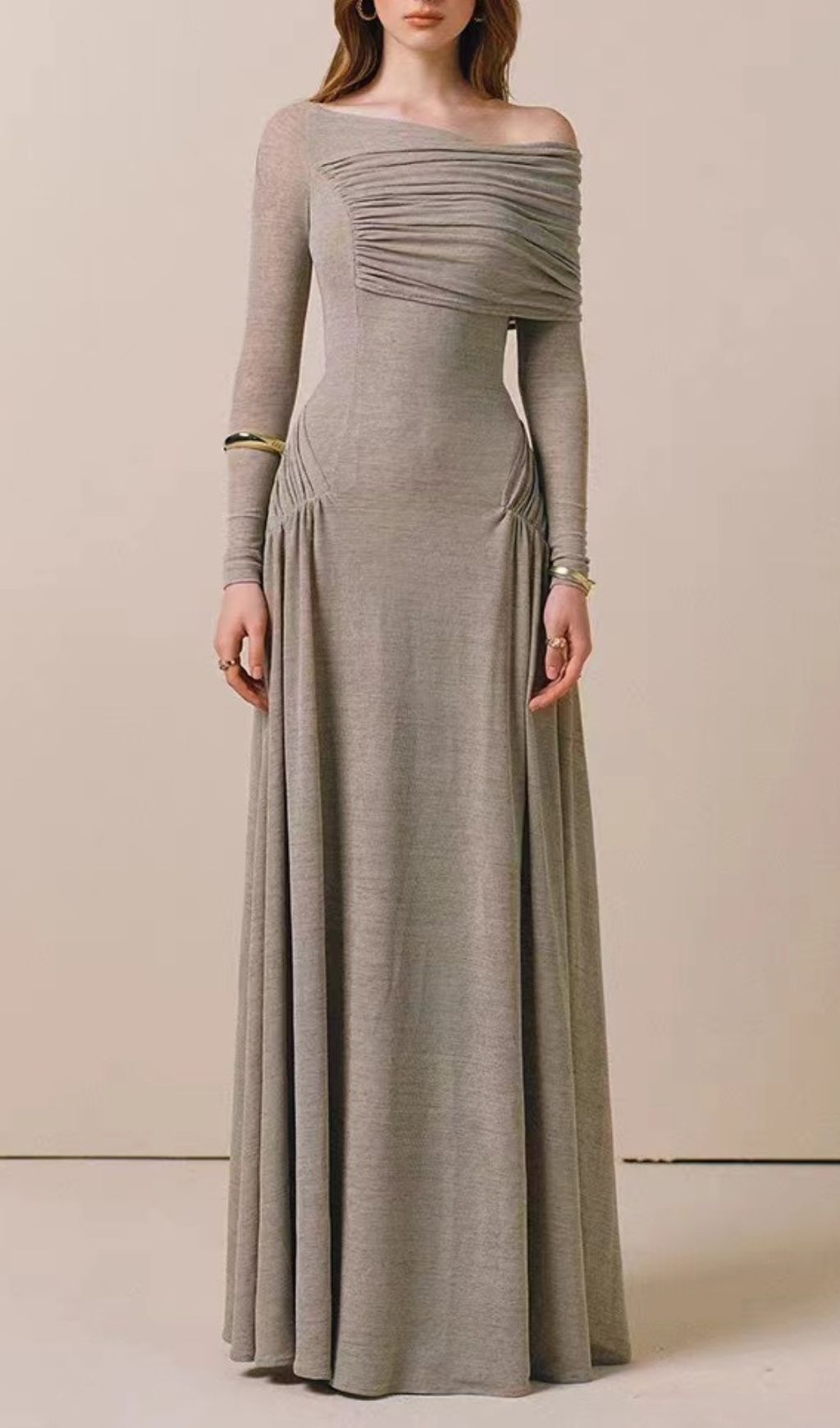 Gaia Ruched Long Sleeve Maxi Dress
