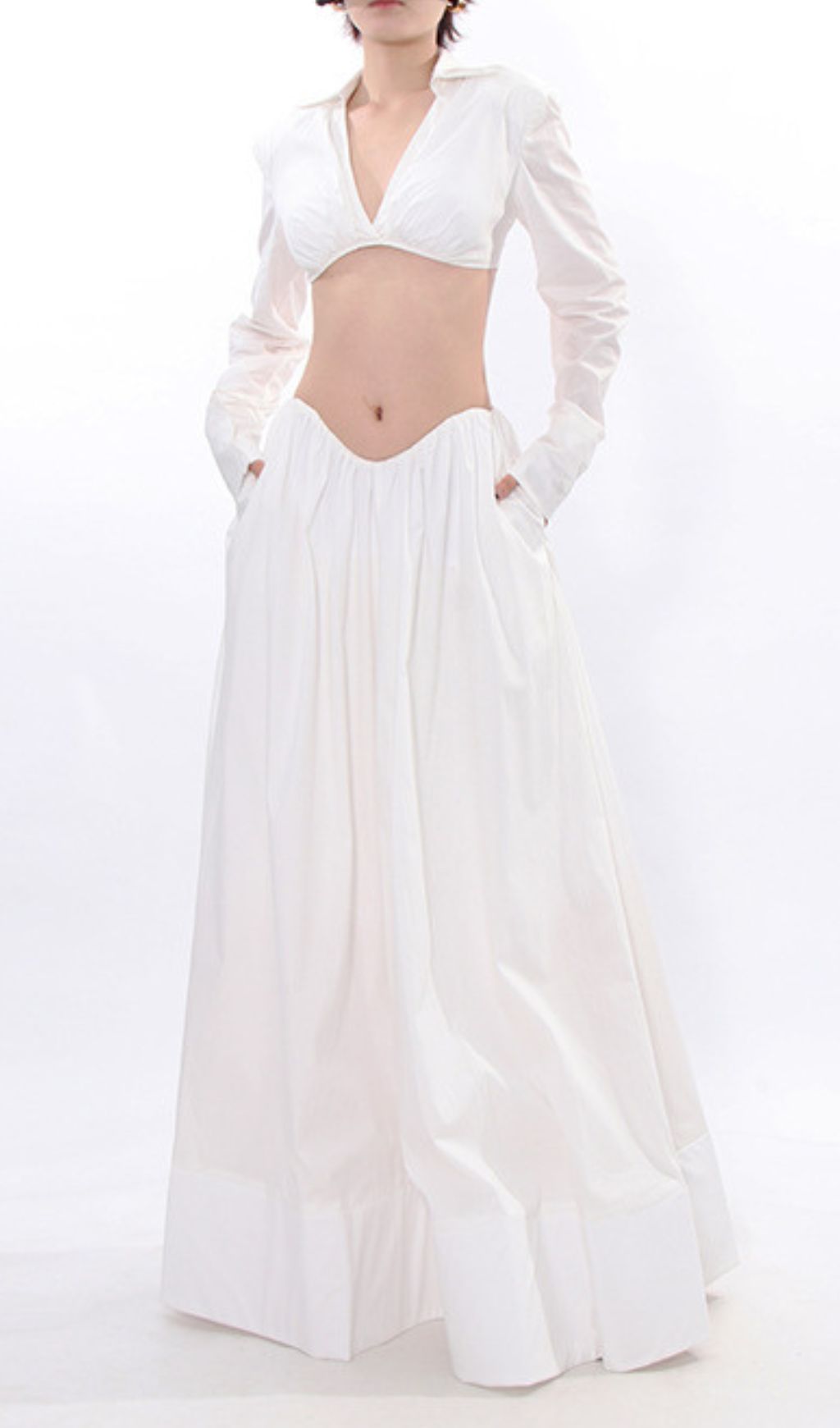 Idra Chic White Two-Piece Long Sleeve Crop Top & Maxi Skirt Set