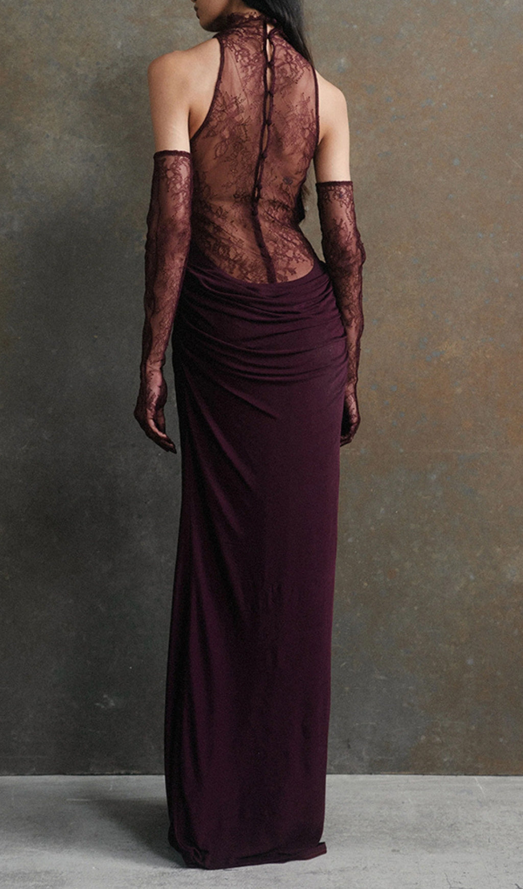 Cascade Lace Deep-V Maxi Dress