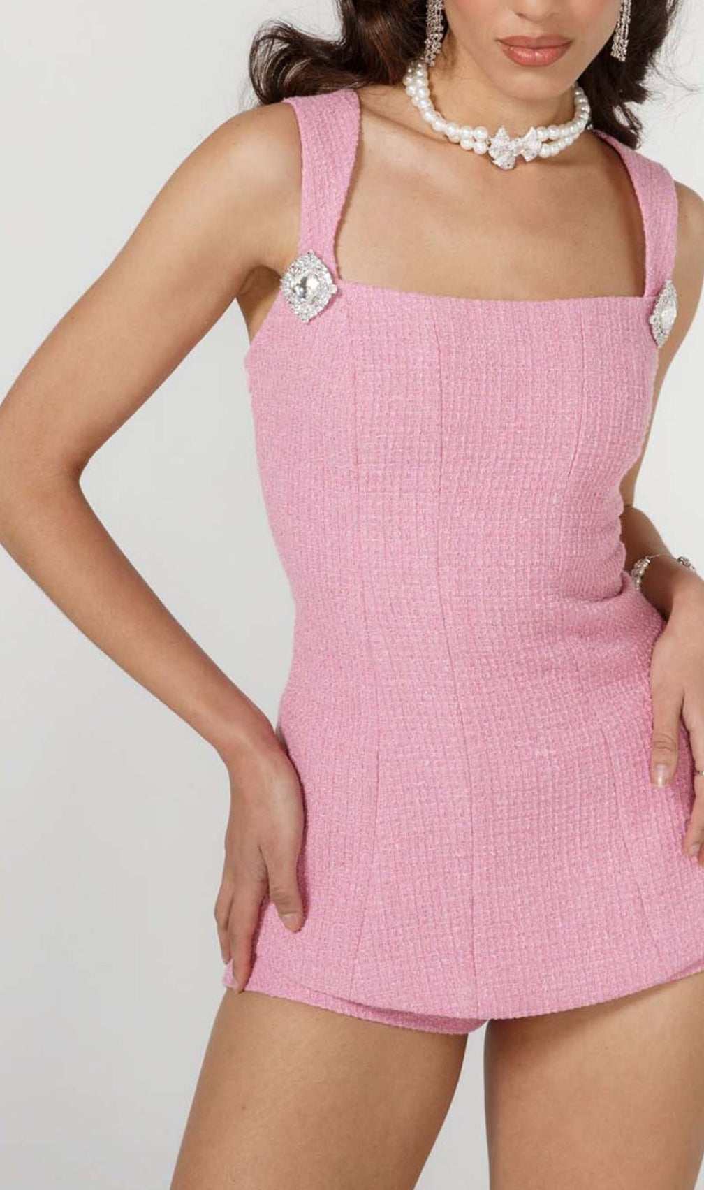 Bow-Embellished Rhinestone Two-Piece Set In Pink
