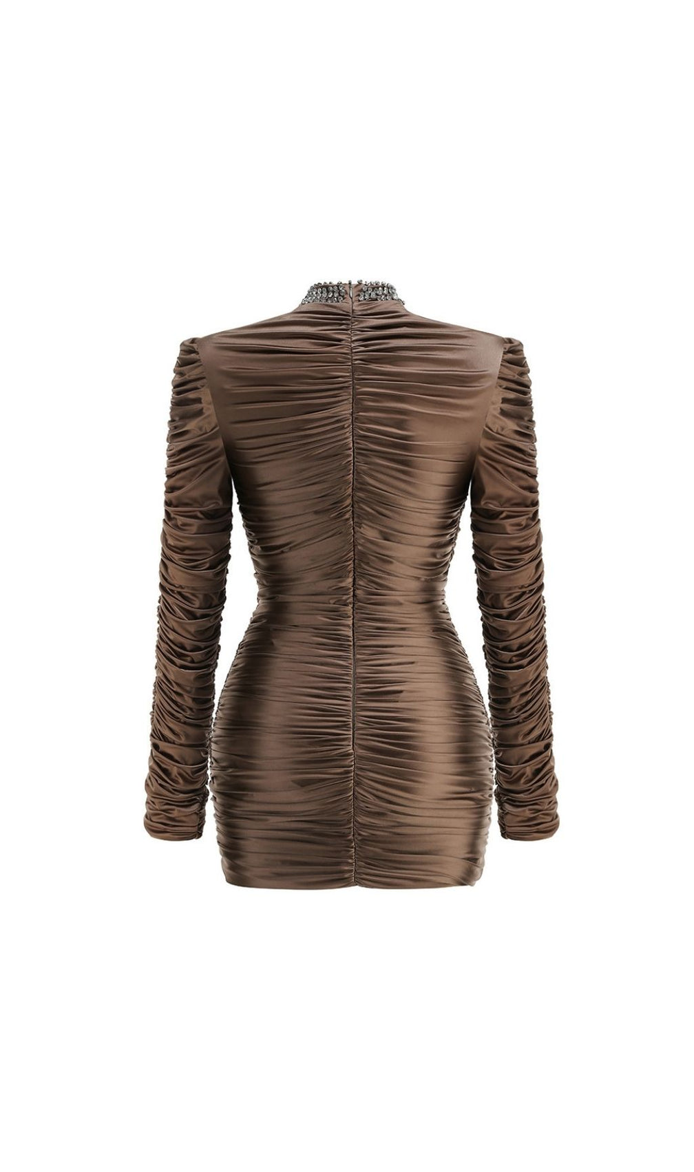 Khalani Brown Ruched Long Sleeve Mini Dress - Chic & Figure-Flattering