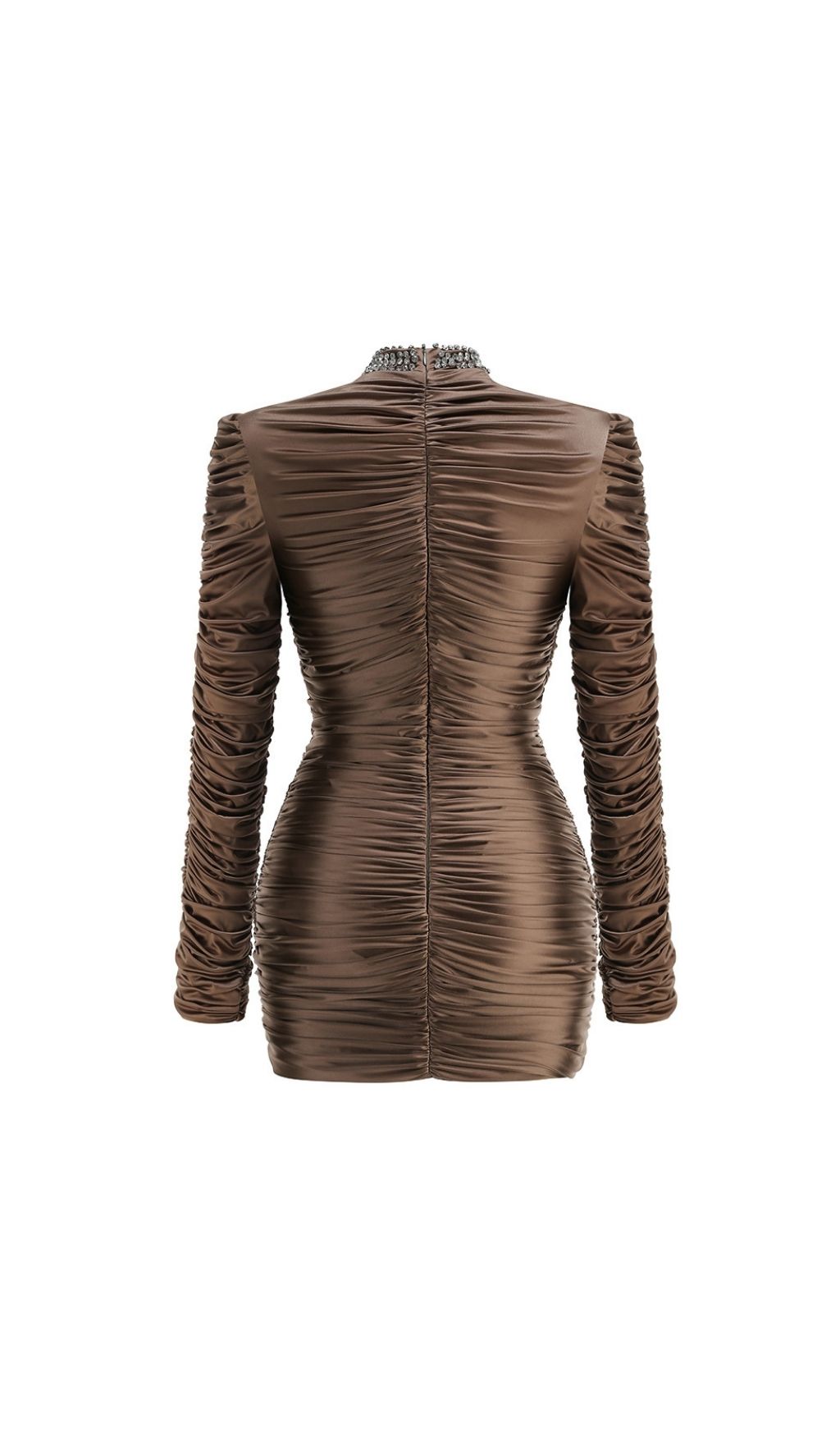 Khalani Brown Ruched Long Sleeve Mini Dress - Chic & Figure-Flattering