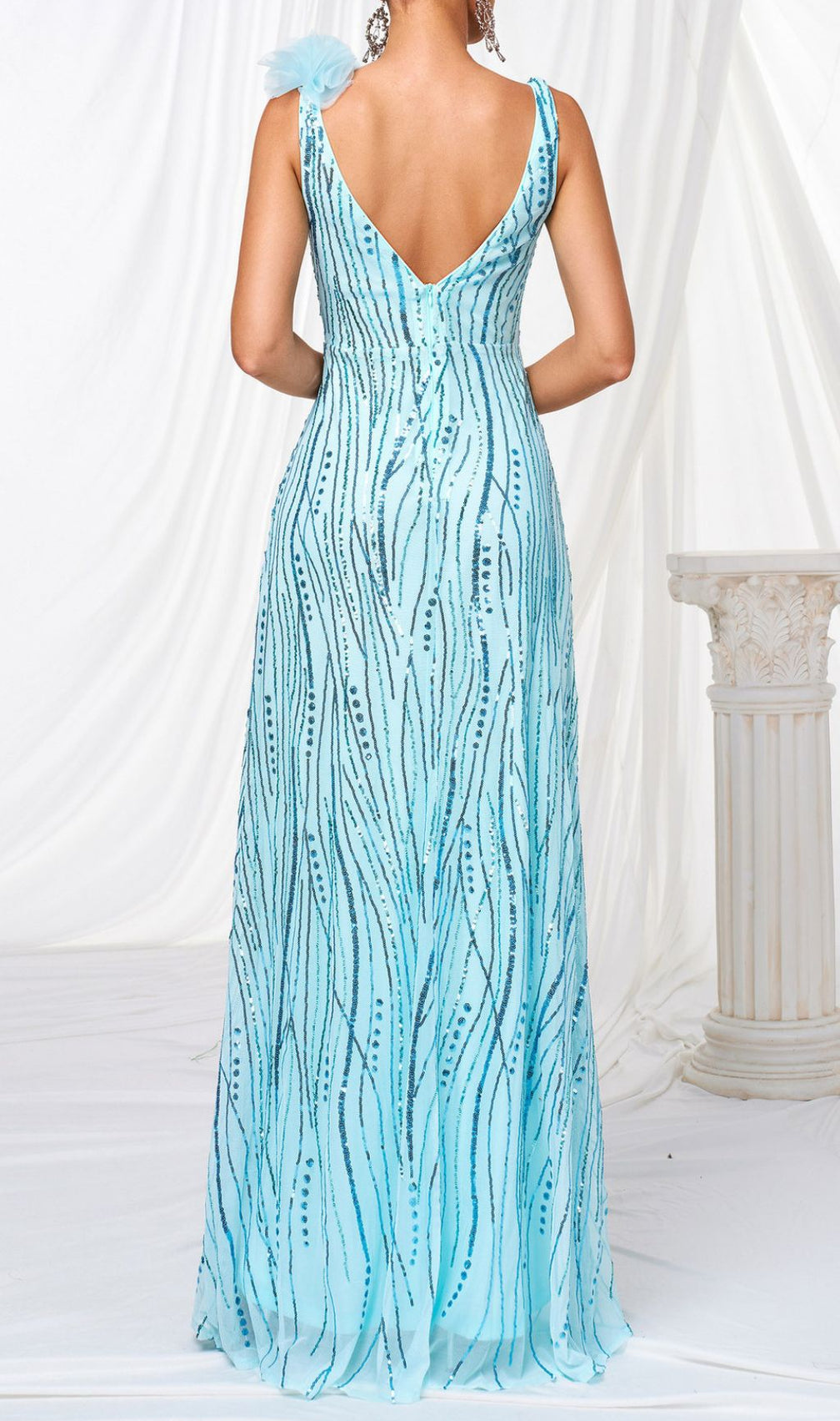 Fia Blue V-Neck Sequin Maxi Dress