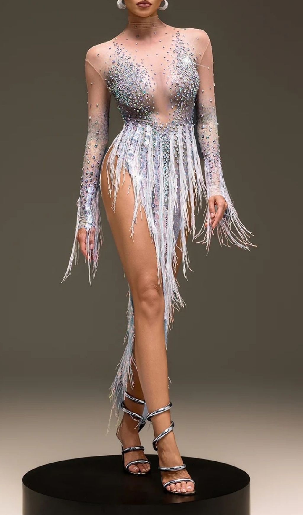 Morvayne Crystal Fringe Mesh Dress