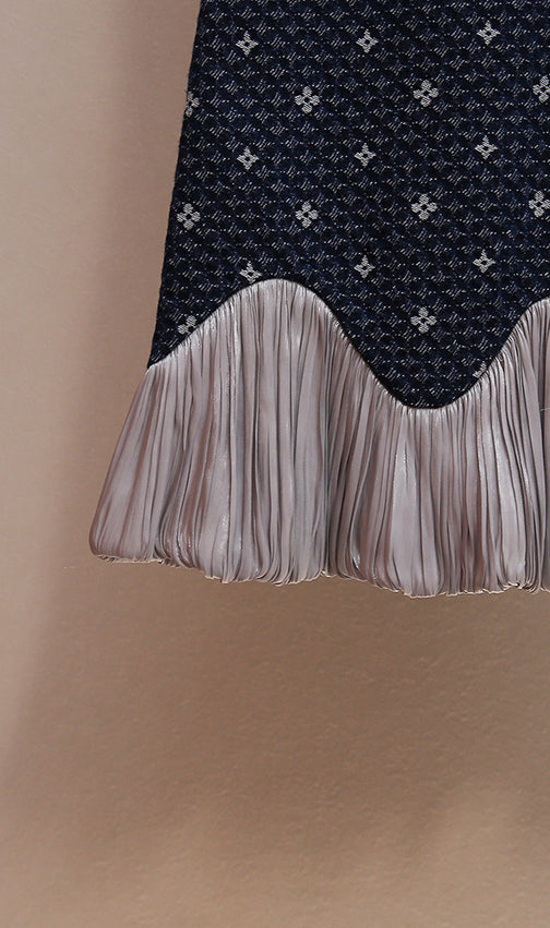 Hasika Navy Geometric Sleeveless Mini Dress | Unique Wavy Pleated Hem