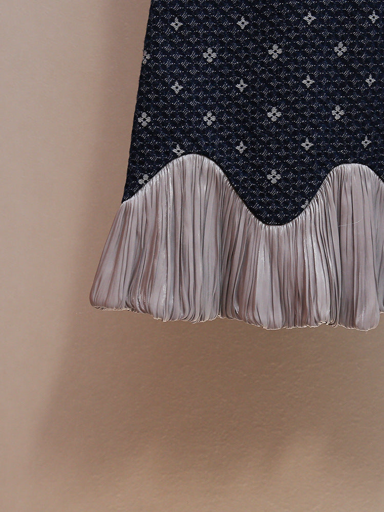 Hasika Navy Geometric Sleeveless Mini Dress | Unique Wavy Pleated Hem