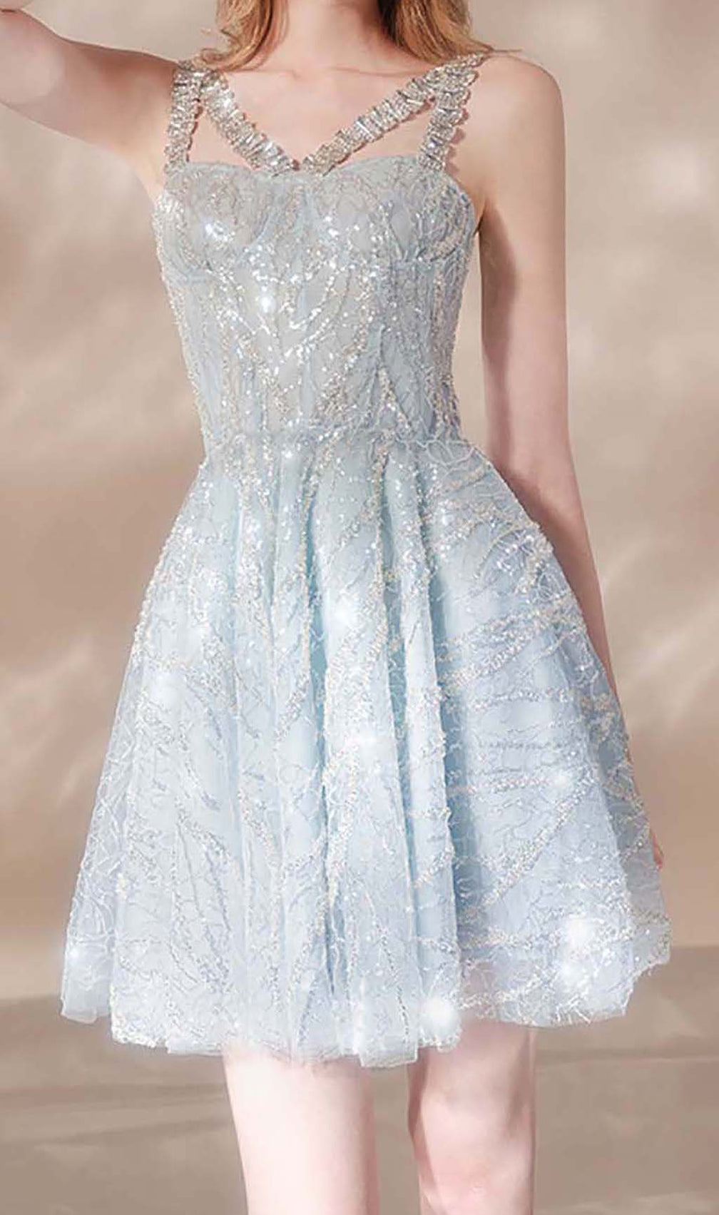 Rhinestone Strap Hem Dress In Blue