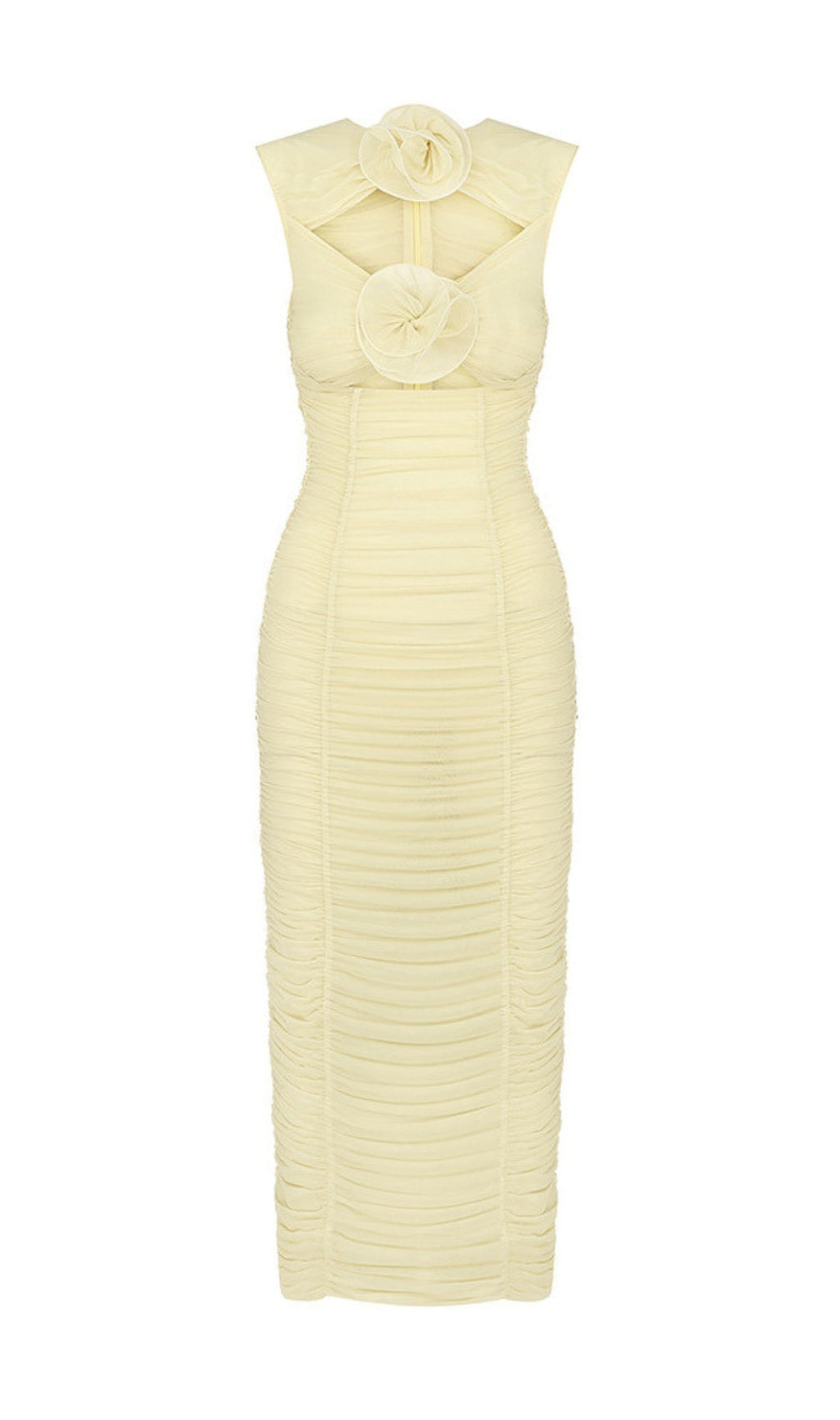 Beverly Yellow Flower Cutout Midi Dress
