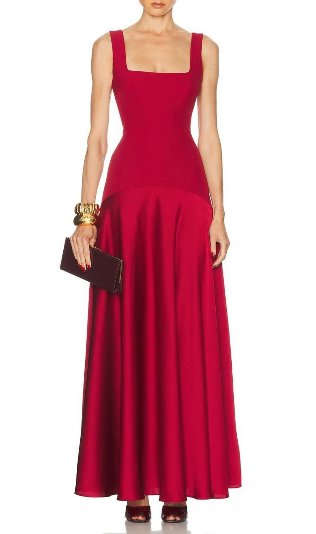 Kalista Red Square Neck Maxi Gown | Statement Evening Dress